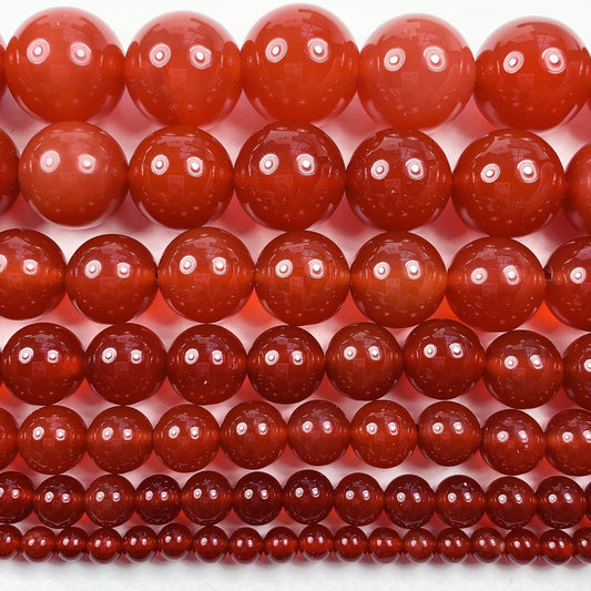 Deep Red Agate Smooth Round Beads: Natural Gemstone Strand