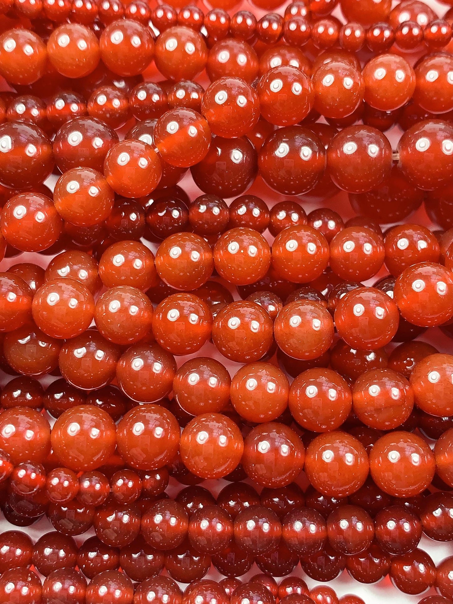 Deep Red Agate Smooth Round Beads: Natural Gemstone Strand