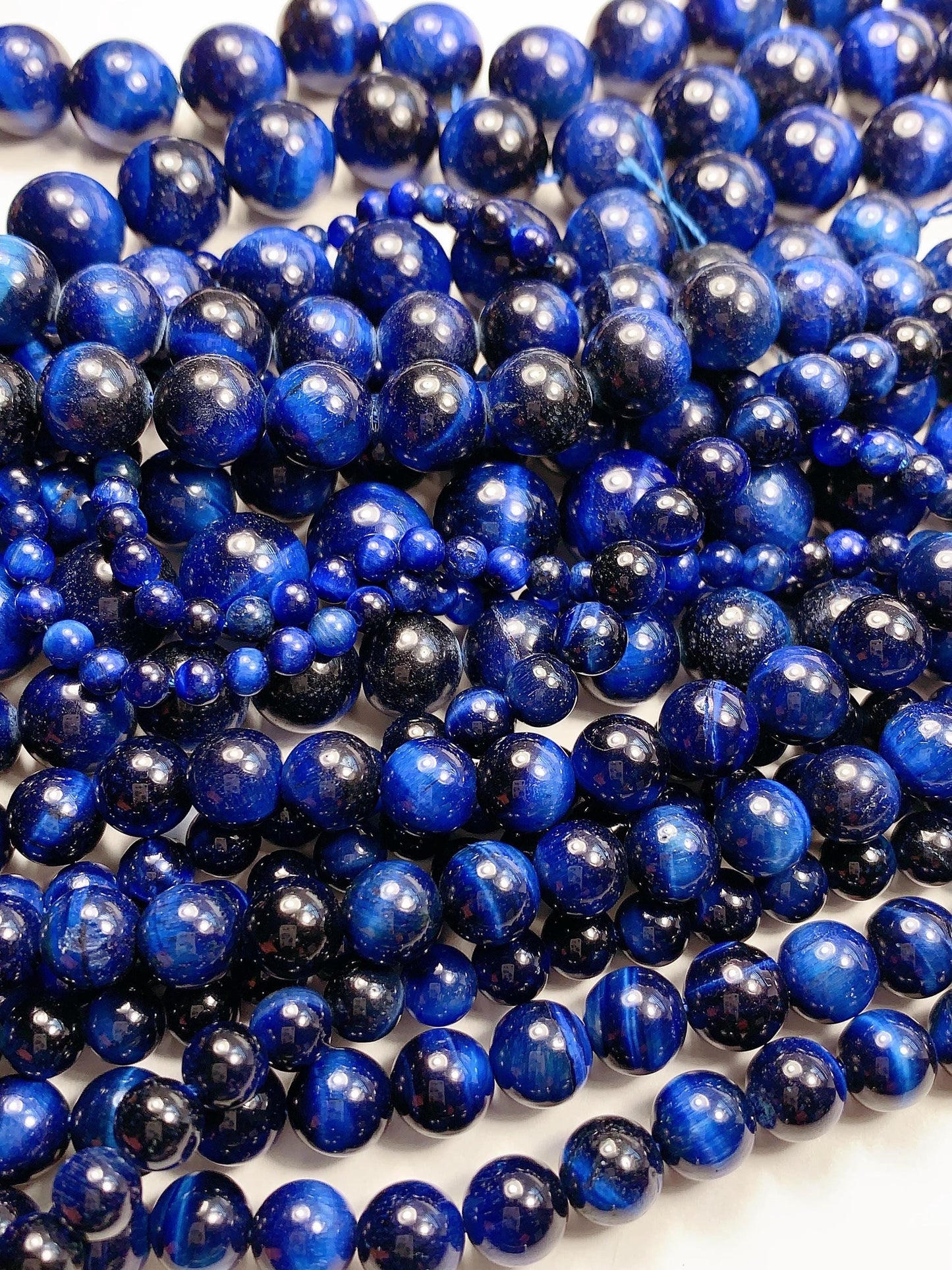 Blue Tiger's Eye Smooth Round Beads Gemstone Strand (4mm-12mm, 15.5")