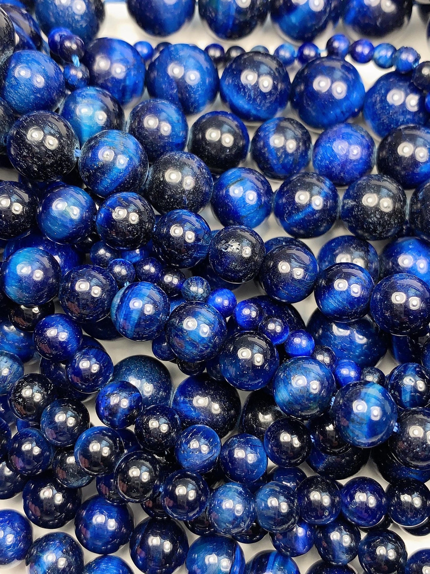 Blue Tiger's Eye Smooth Round Beads Gemstone Strand (4mm-12mm, 15.5")