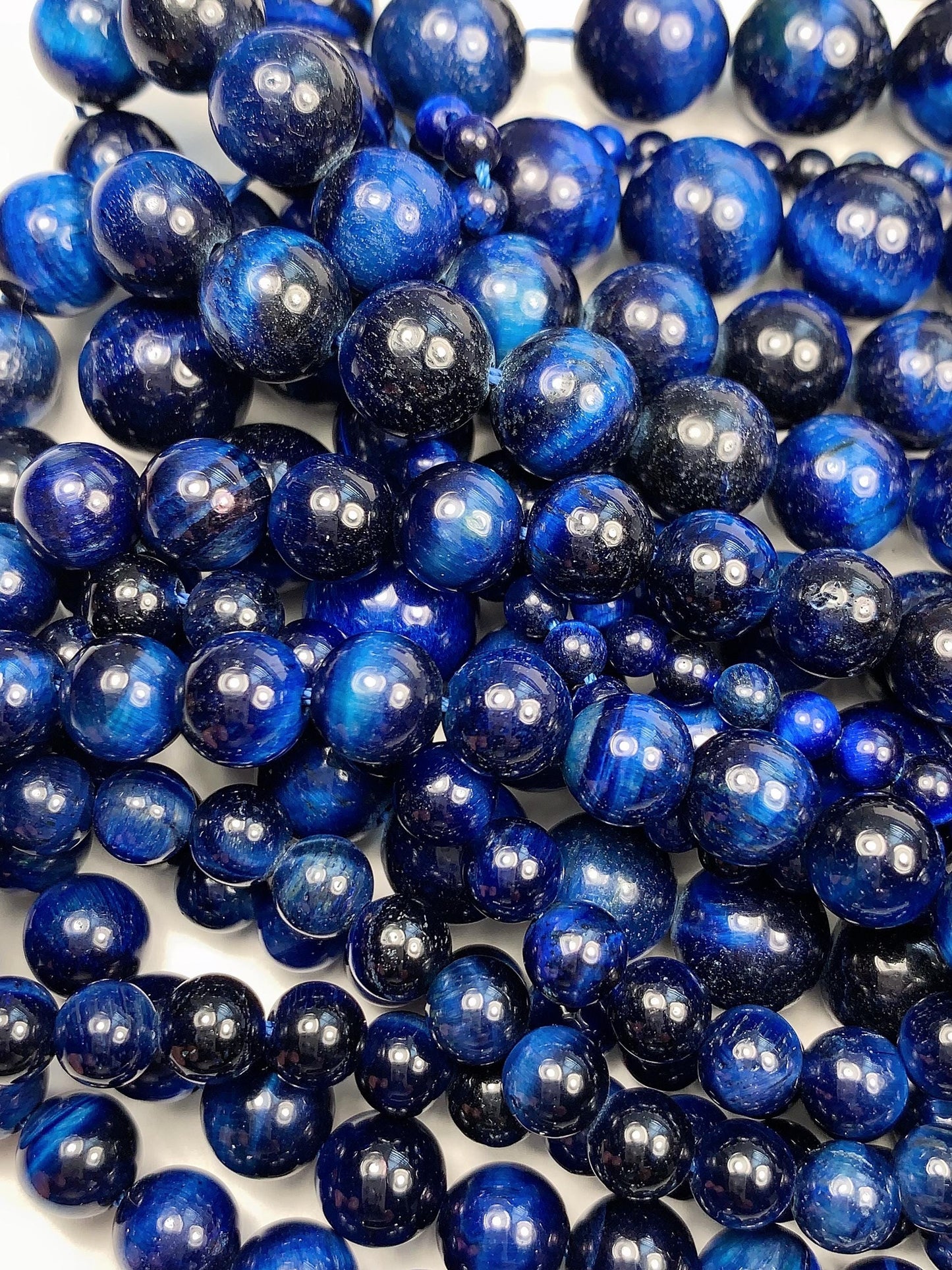 Blue Tiger's Eye Smooth Round Beads Gemstone Strand (4mm-12mm, 15.5")