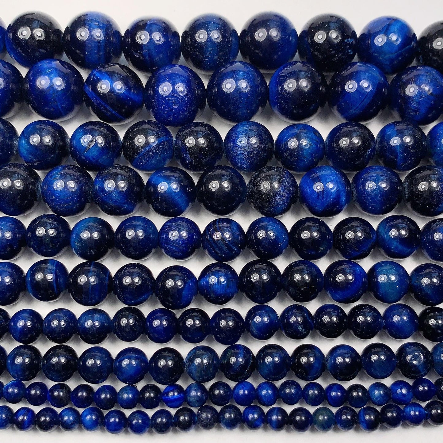 Blue Tiger's Eye Smooth Round Beads Gemstone Strand (4mm-12mm, 15.5")