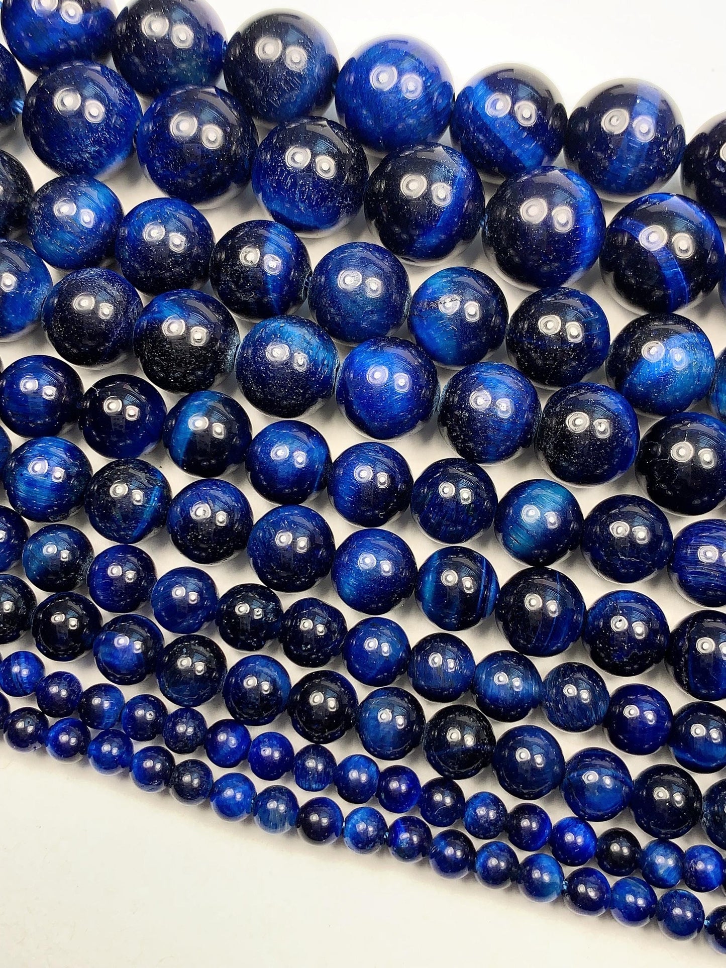 Blue Tiger's Eye Smooth Round Beads Gemstone Strand (4mm-12mm, 15.5")