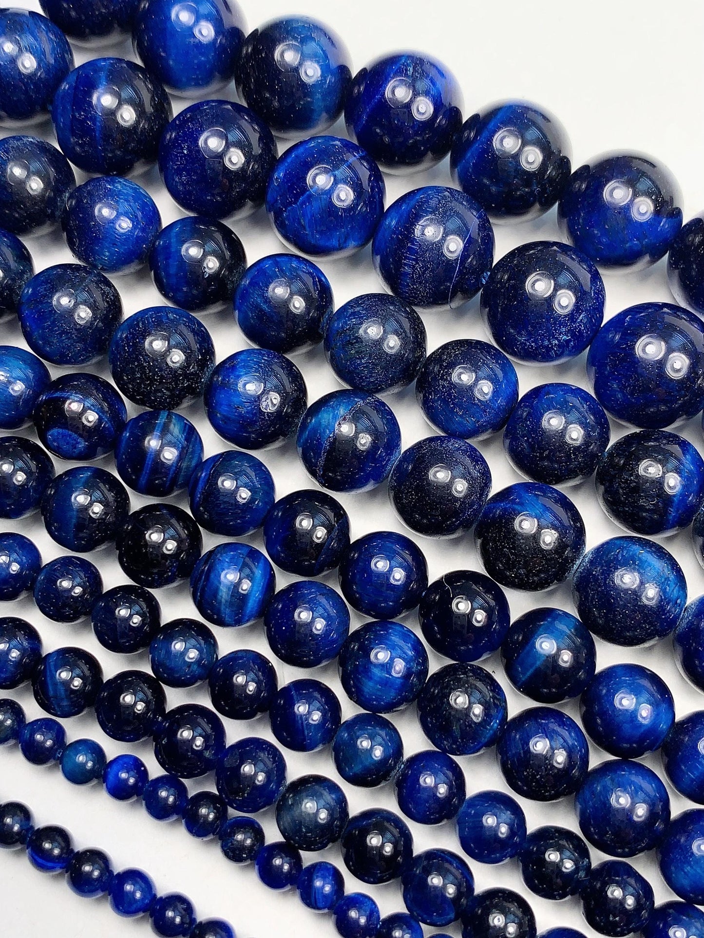 Blue Tiger's Eye Smooth Round Beads Gemstone Strand (4mm-12mm, 15.5")
