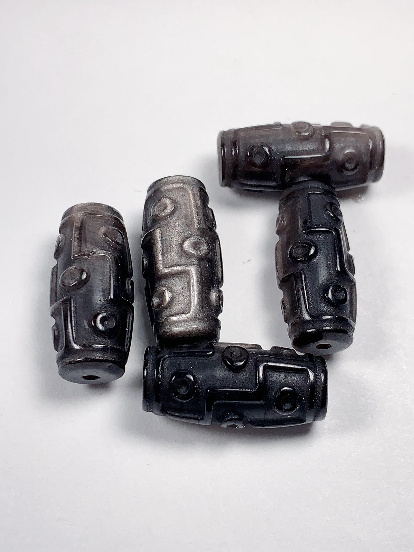 23mm Good Detail Carved  Natural Black Silver Obsidian DZI DZ beads Loose Gems Gemstone