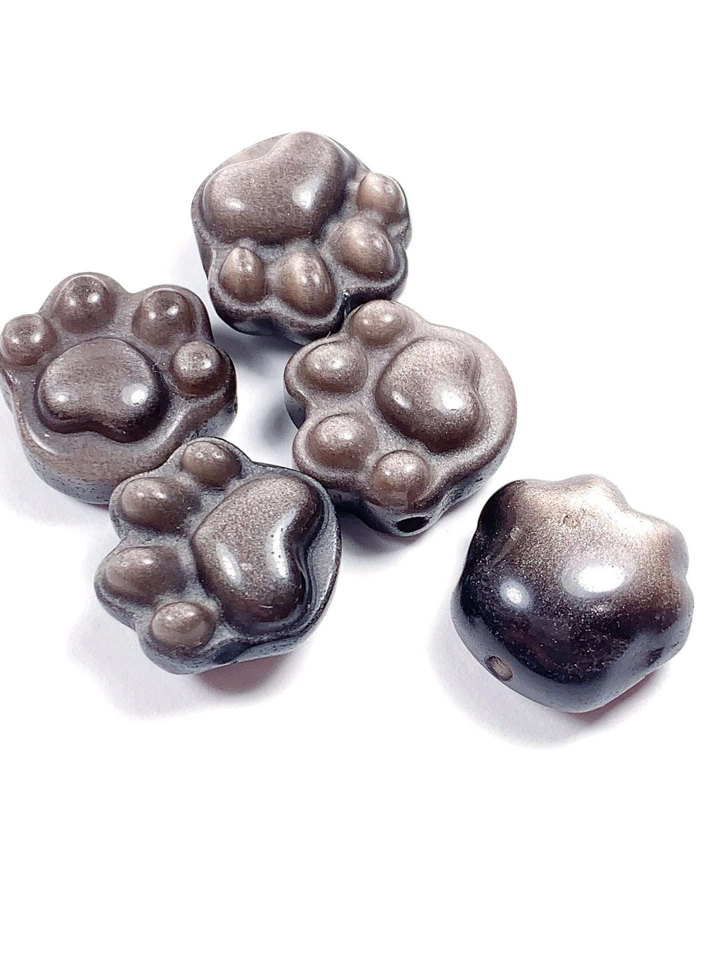 16mm Good Detail Carved  Natural Black Silver Obsidian cat feet beads Loose Gems Gemstone
