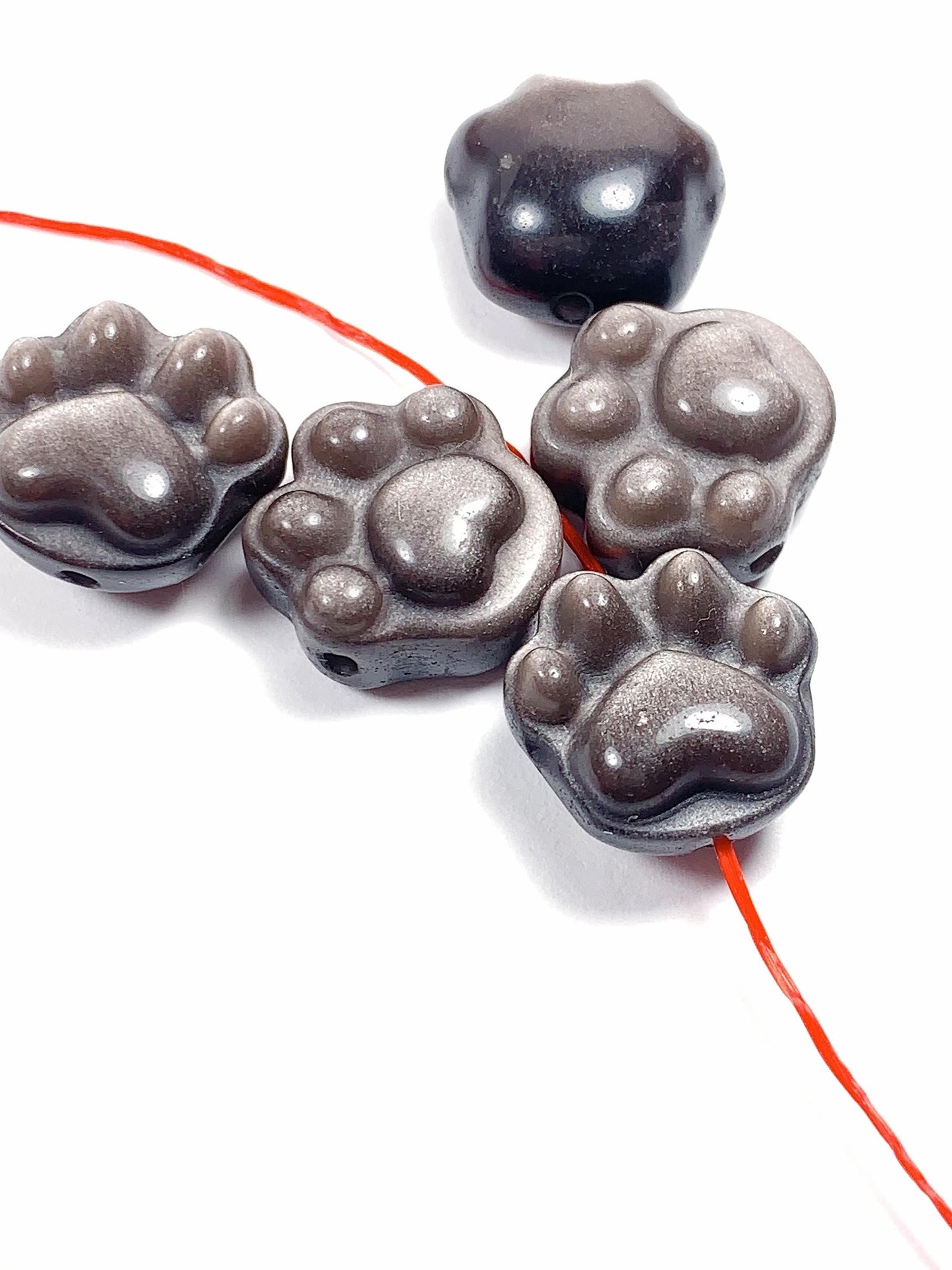 16mm Good Detail Carved  Natural Black Silver Obsidian cat feet beads Loose Gems Gemstone