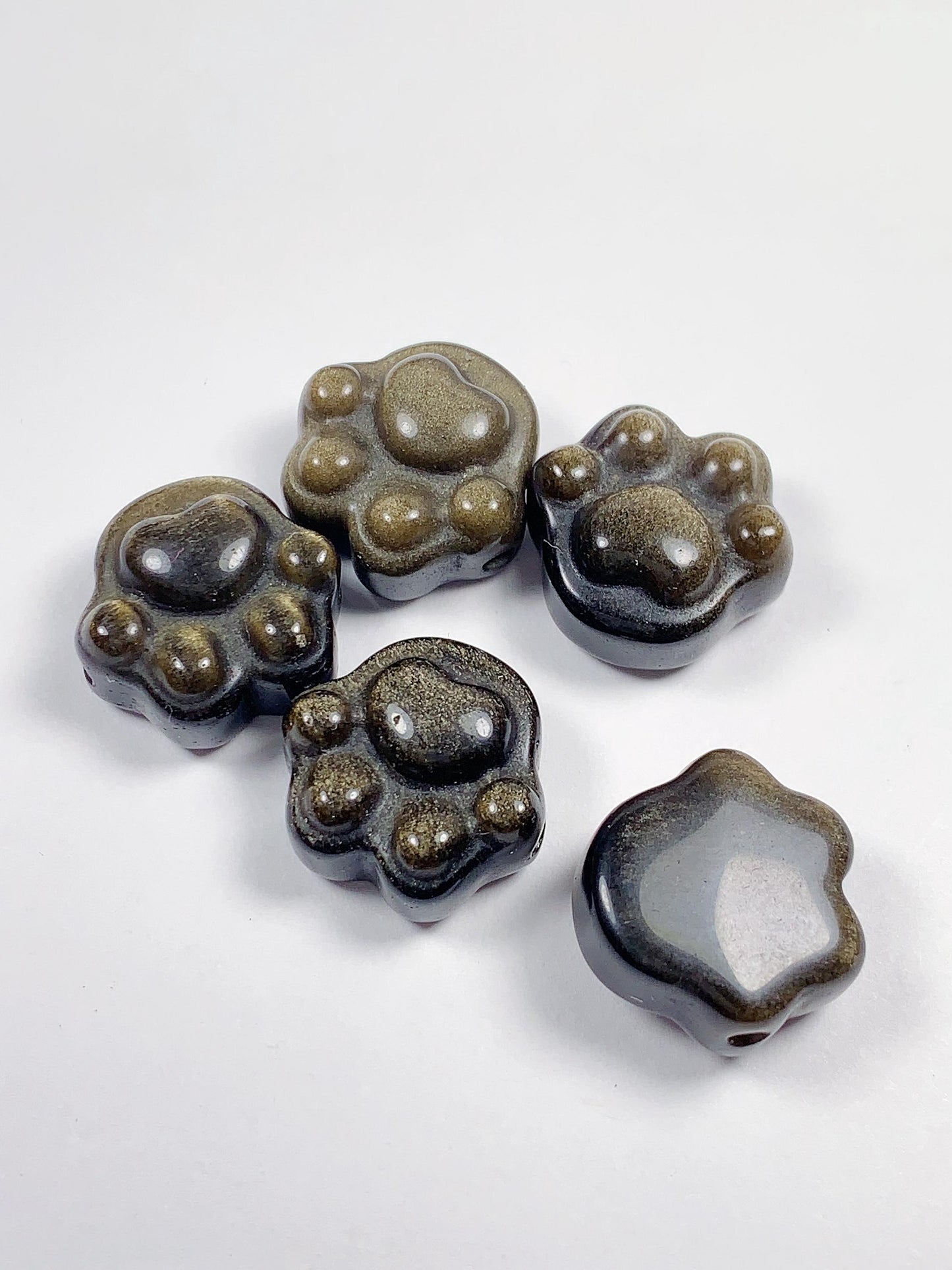 16mm Good Detail Carved  Natural Black Gold Obsidian cat feet beads Loose Gems Gemstone