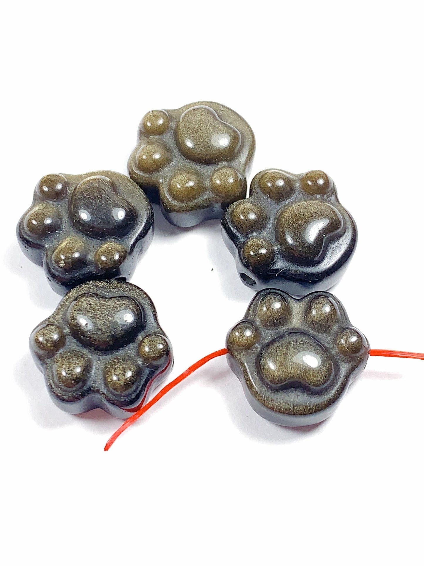 16mm Good Detail Carved  Natural Black Gold Obsidian cat feet beads Loose Gems Gemstone