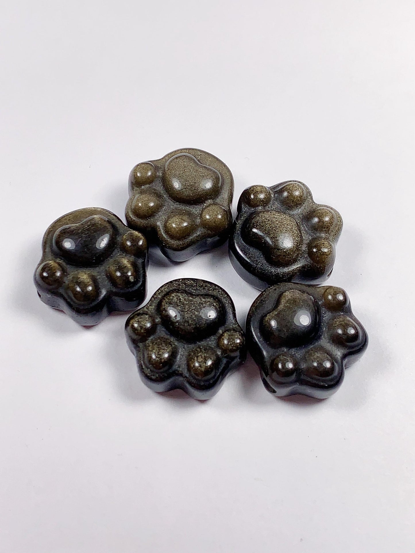 16mm Good Detail Carved  Natural Black Gold Obsidian cat feet beads Loose Gems Gemstone