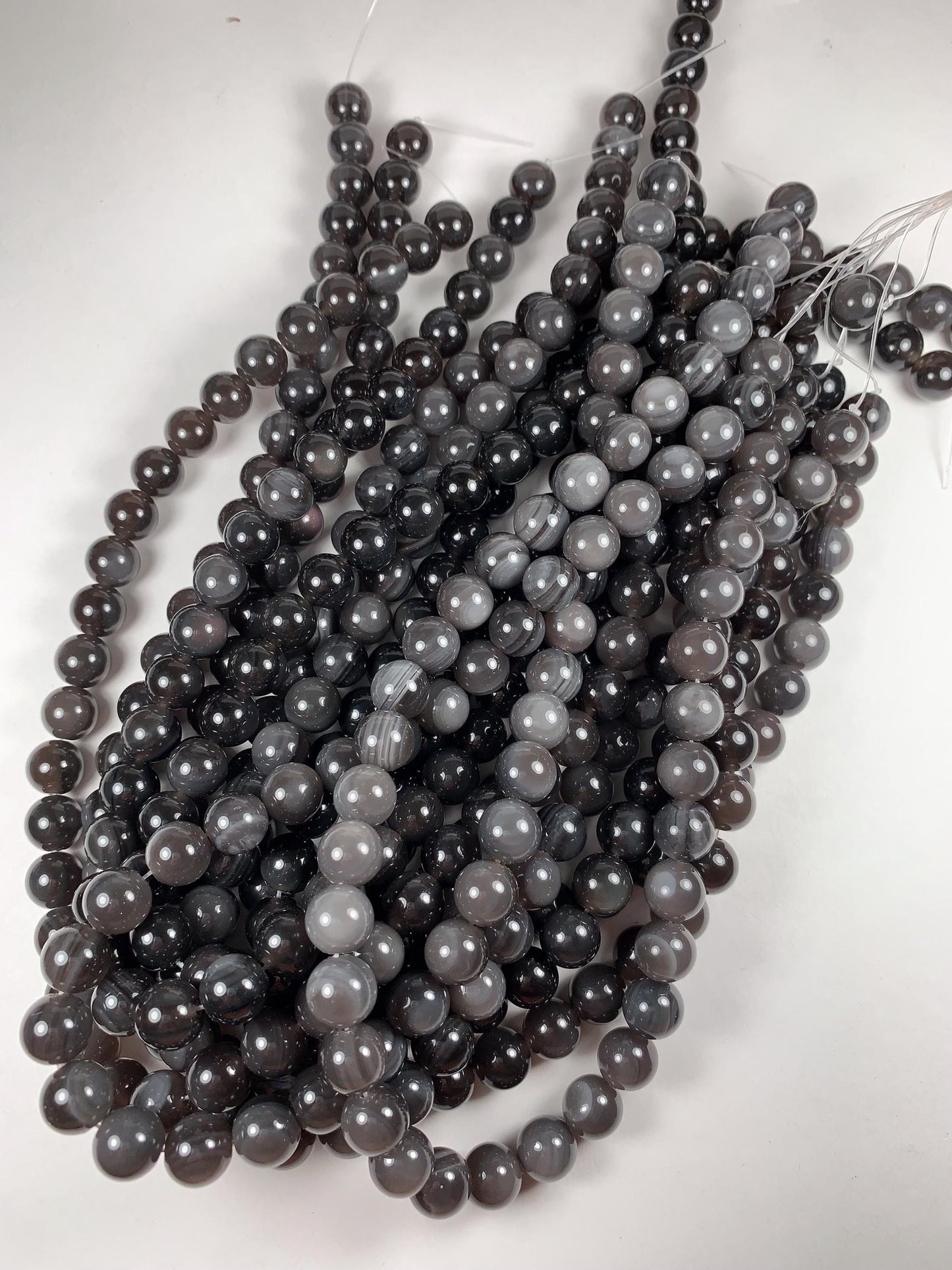 AAA Natural Stripe Rainbow Ice Obsidian Smooth Round Beads Strand 15.5" Gemstone