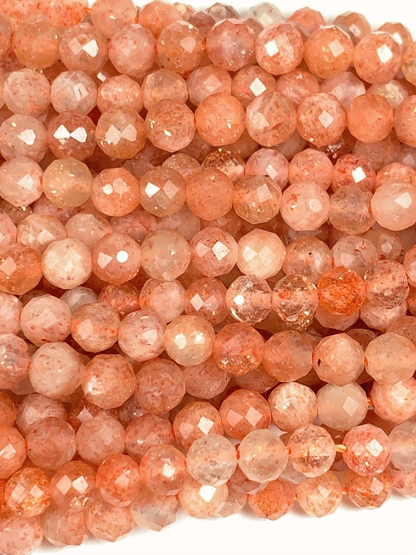 AAA Golden Sunstone Faceted Round Beads: Natural Orange Gemstone Strand (2mm 3mm 4mm)