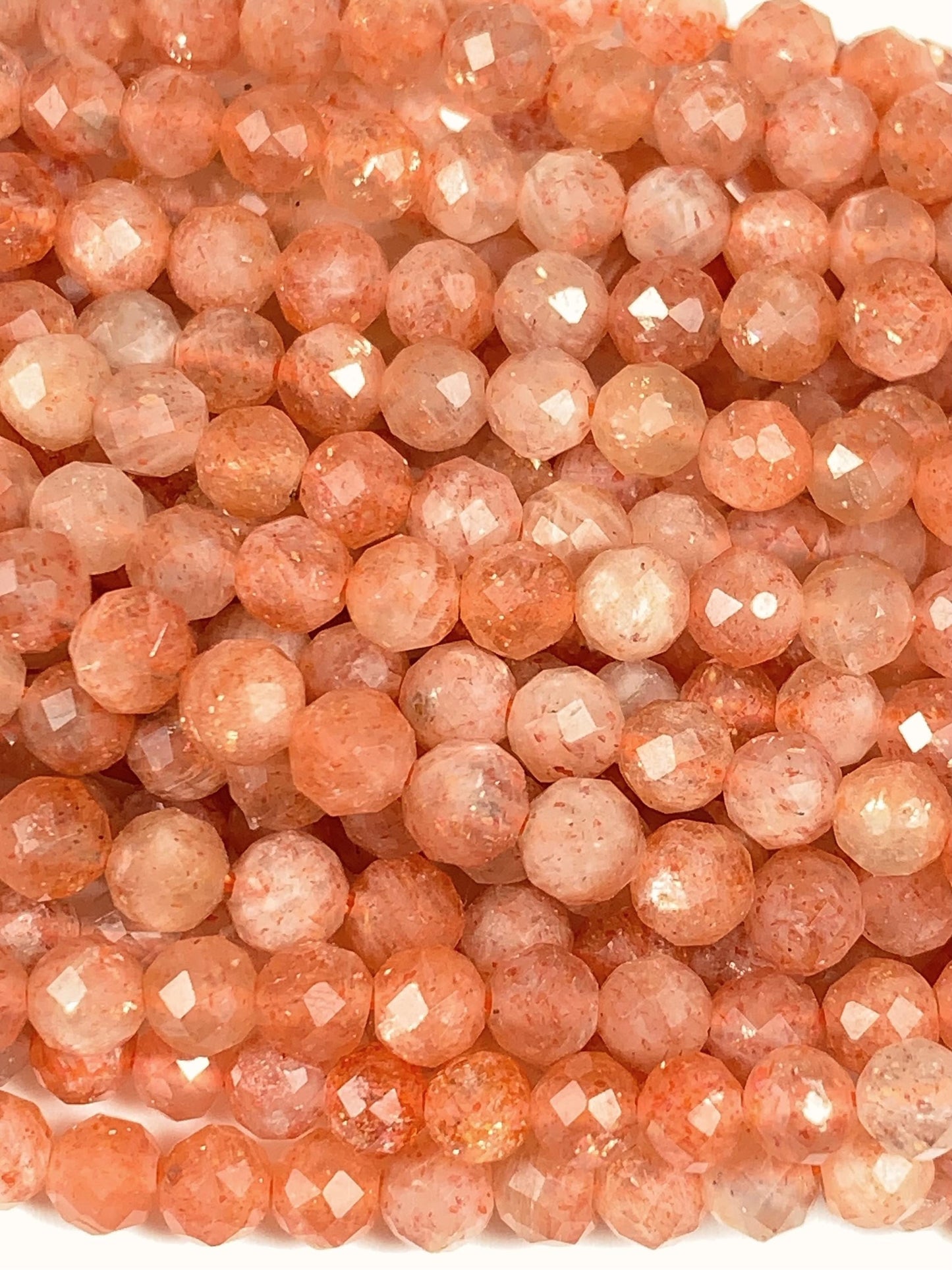 AAA Golden Sunstone Faceted Round Beads: Natural Orange Gemstone Strand (2mm 3mm 4mm)