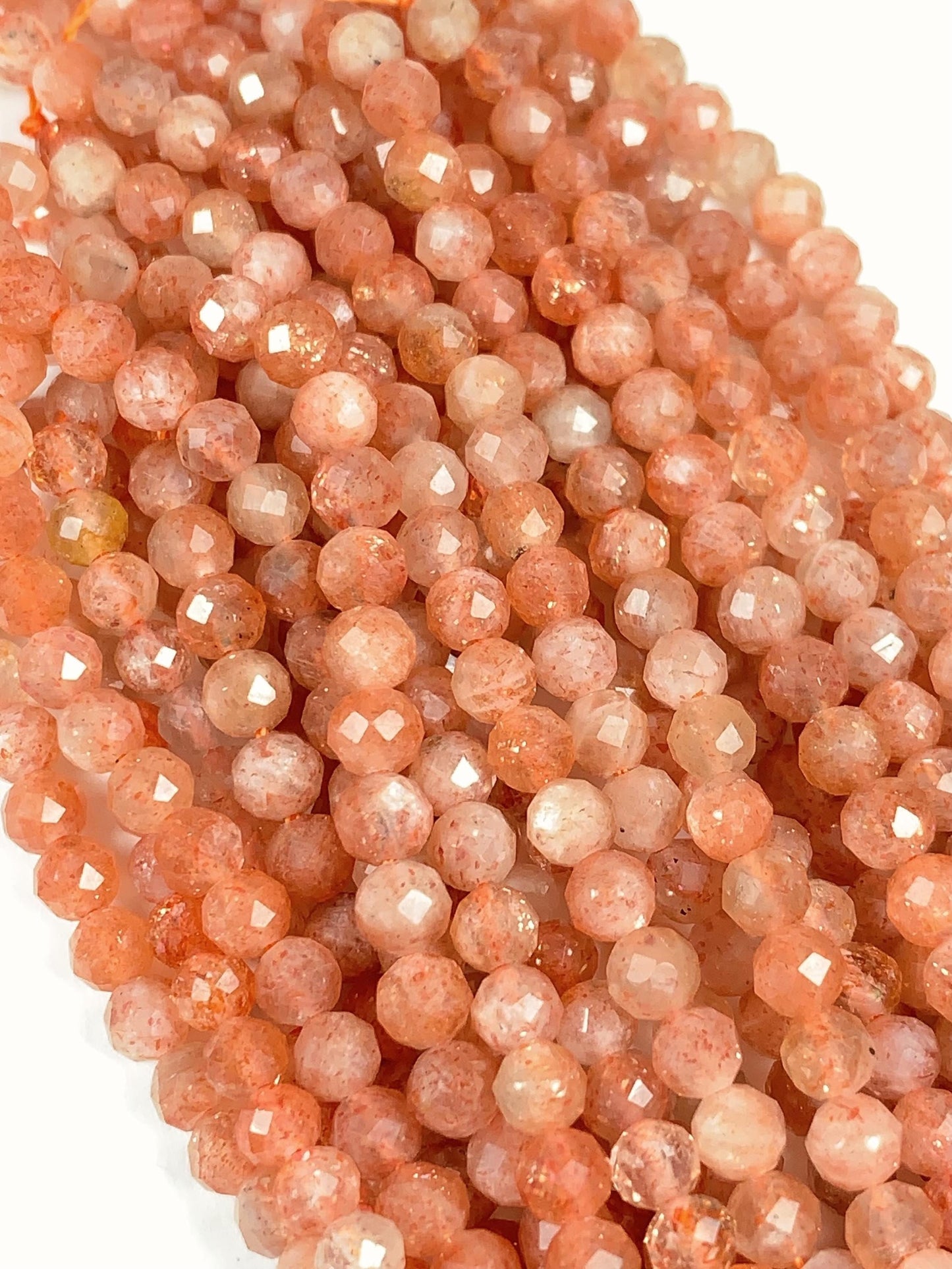 AAA Golden Sunstone Faceted Round Beads: Natural Orange Gemstone Strand (2mm 3mm 4mm)