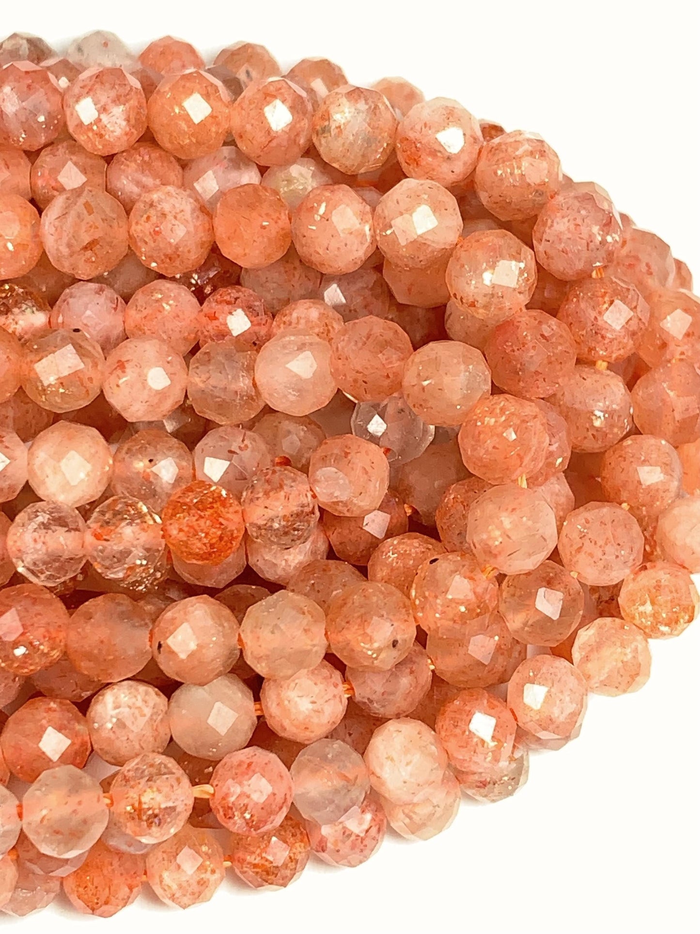 AAA Golden Sunstone Faceted Round Beads: Natural Orange Gemstone Strand (2mm 3mm 4mm)