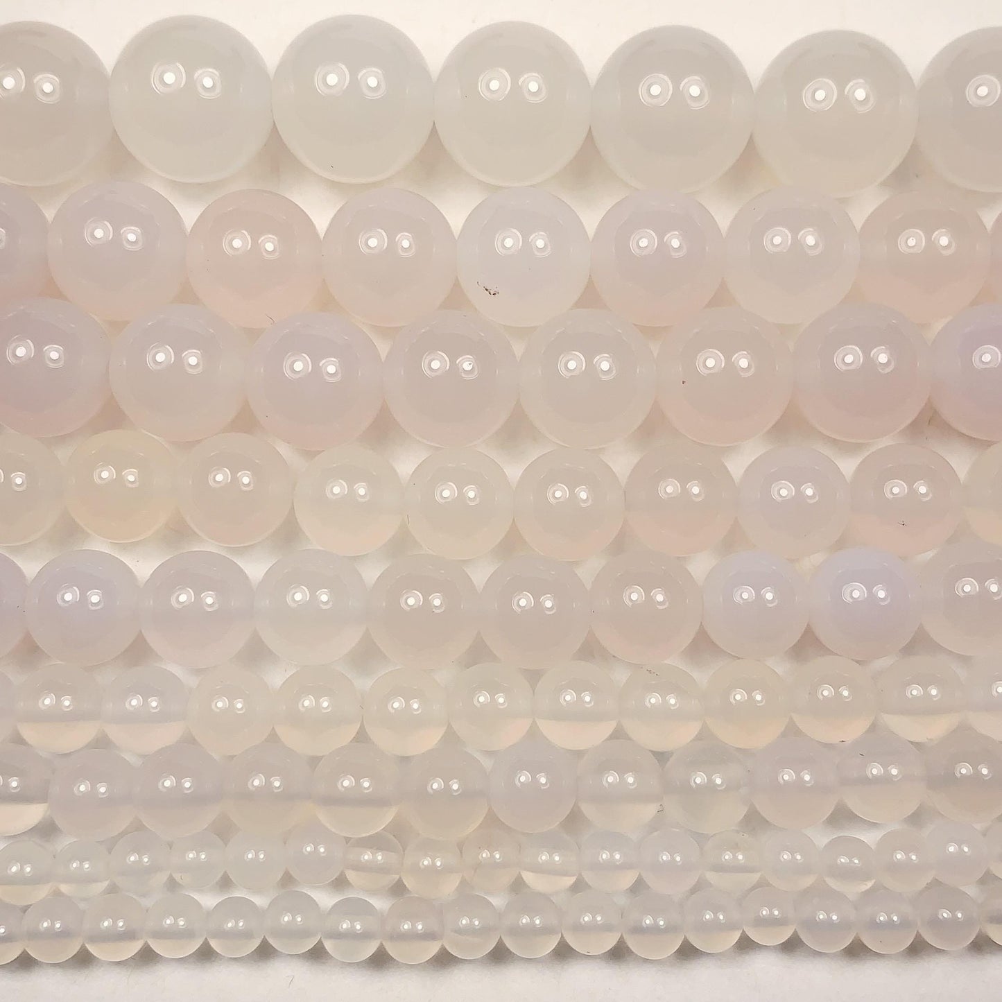 AAA Natural Translucent White Agate Smooth Round Beads: 15.5" Gemstone Strand