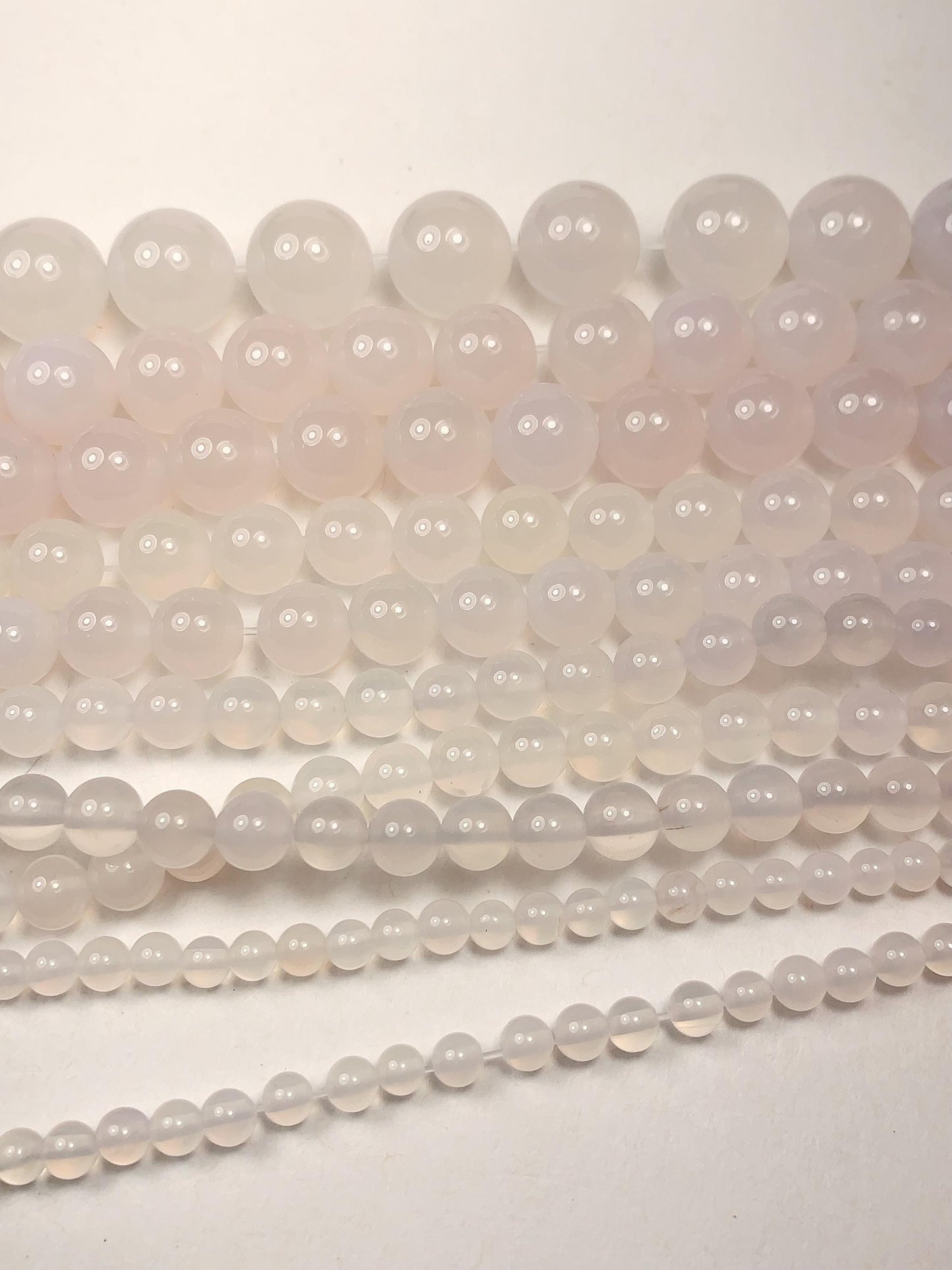 AAA Natural Translucent White Agate Smooth Round Beads: 15.5" Gemstone Strand