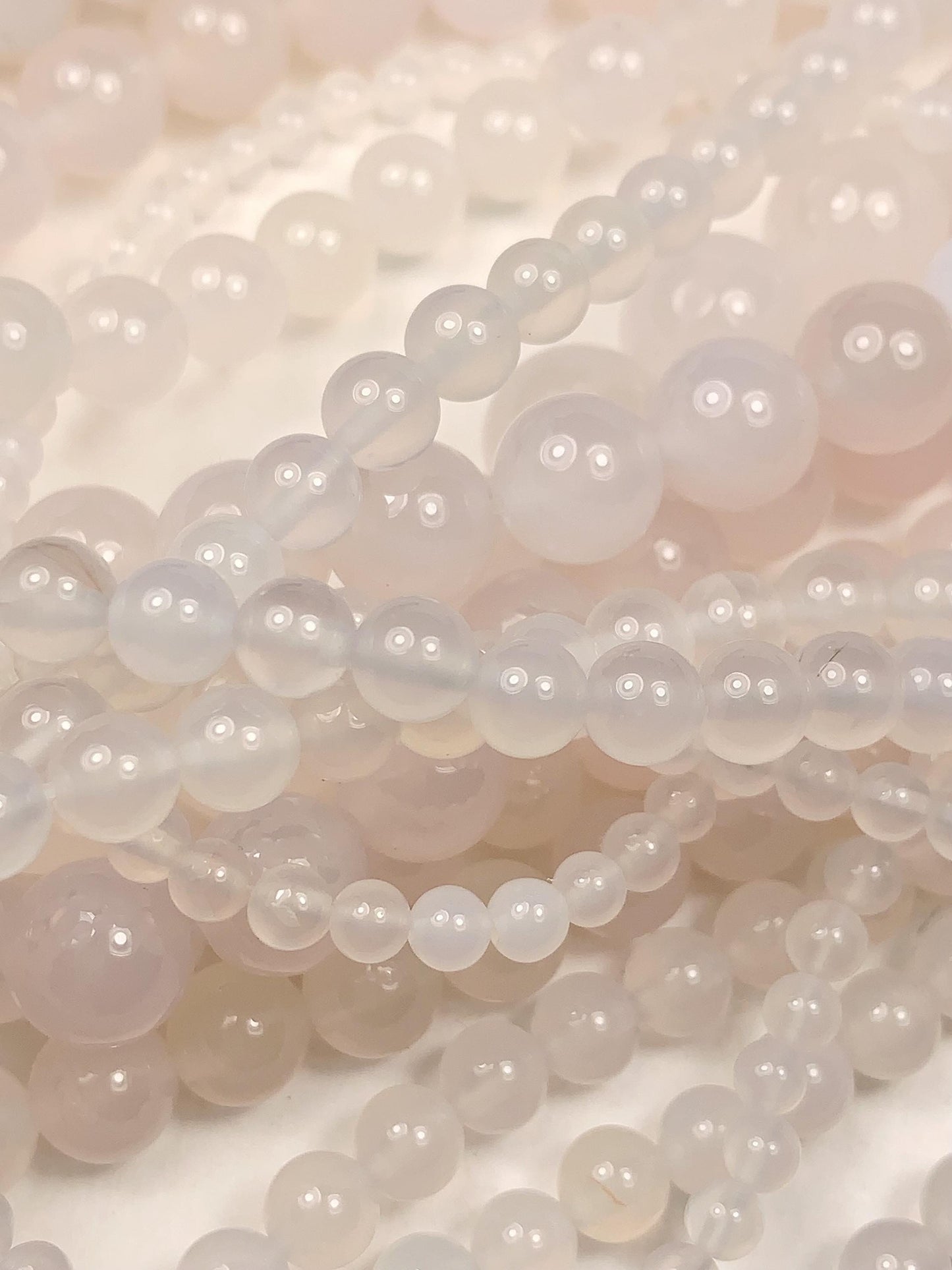 AAA Natural Translucent White Agate Smooth Round Beads: 15.5" Gemstone Strand