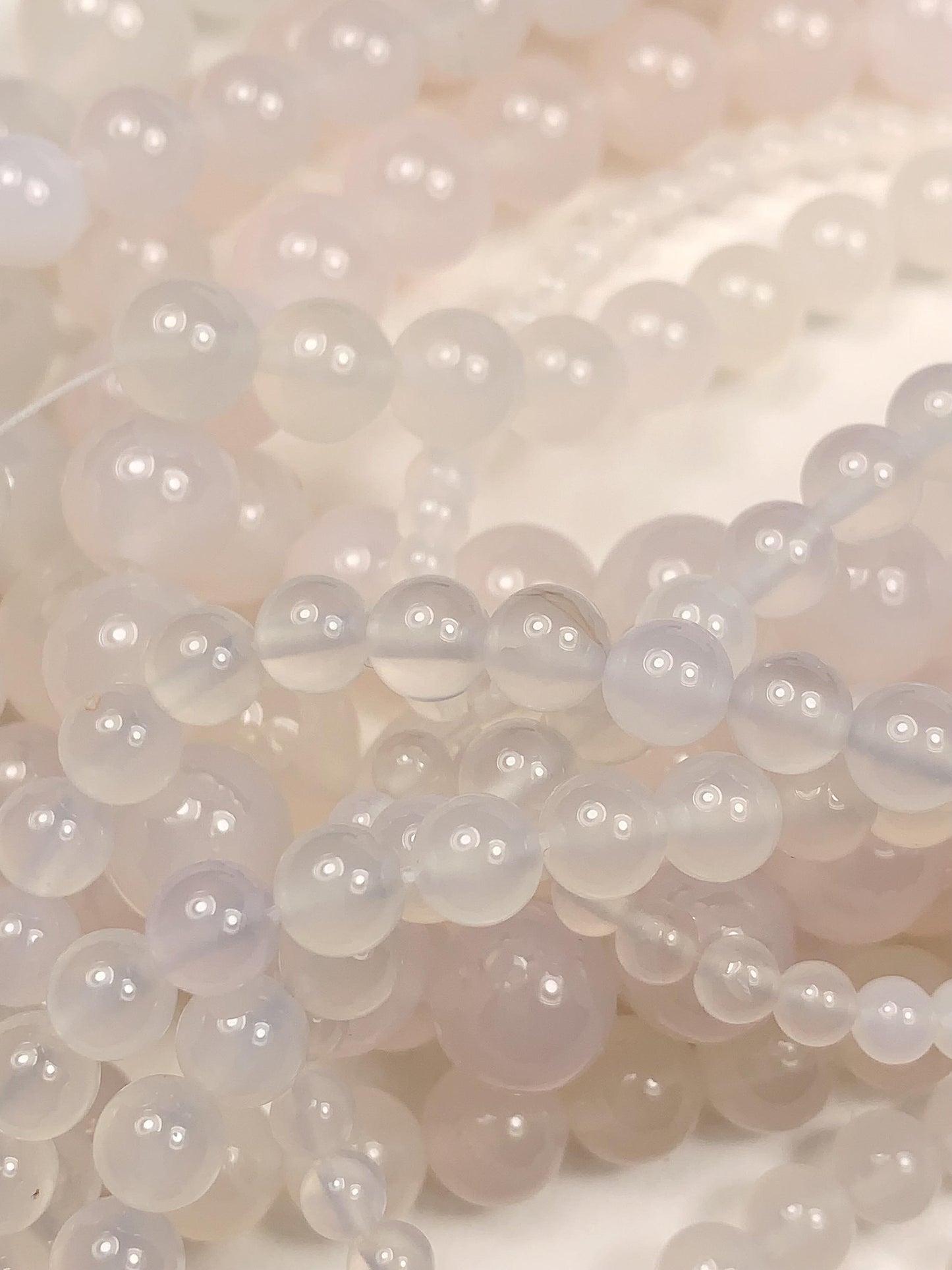 AAA Natural Translucent White Agate Smooth Round Beads: 15.5" Gemstone Strand