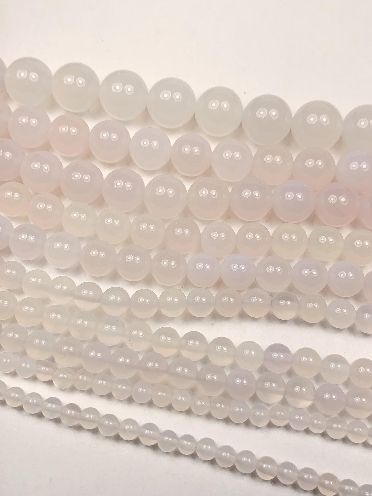 AAA Natural Translucent White Agate Smooth Round Beads: 15.5" Gemstone Strand