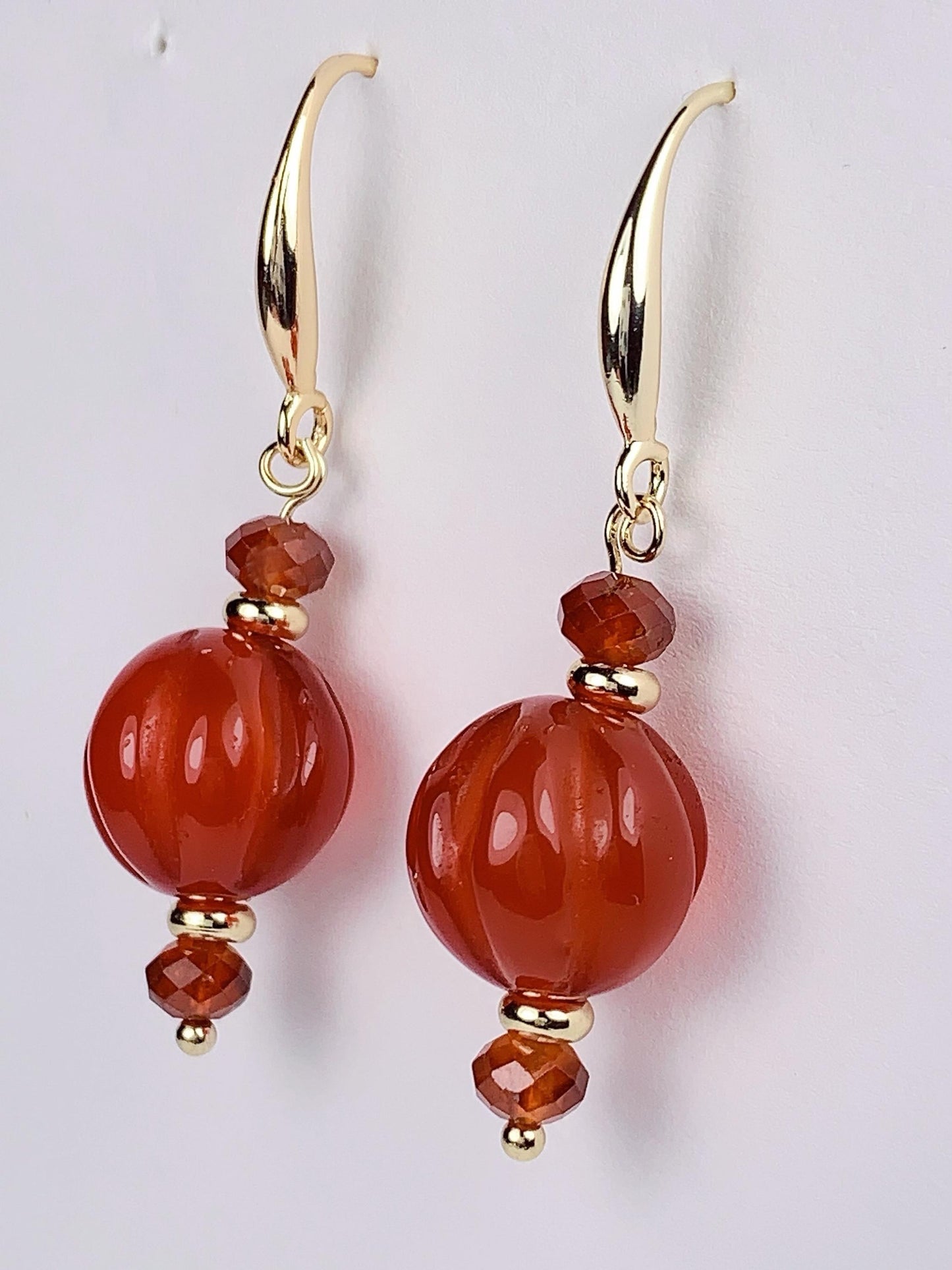 12mm Natural Green Jade and Red Garnet 14K Yellow Gold Filled Earrings Ear Stud January May Birthstone