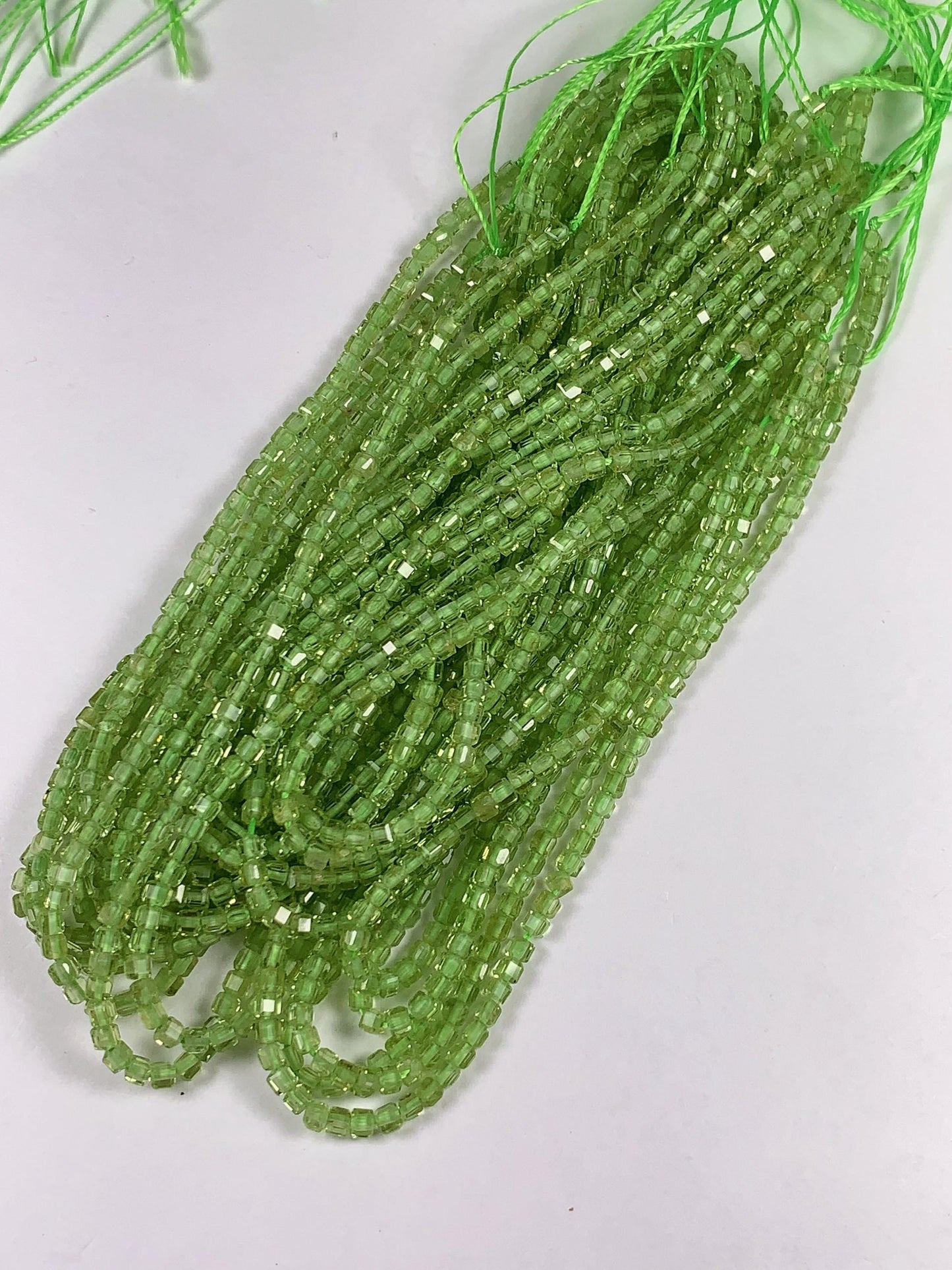 AAA Natural Green Peridot Faceted Cube Square Beads Strand 15.5" Gemstone 2mm 3mm