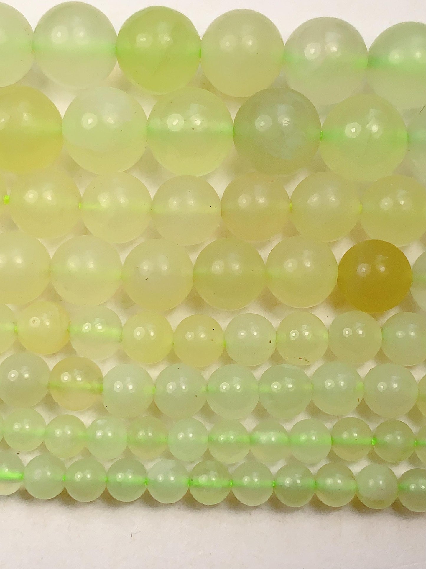 Light Green Yellow Serpentine Smooth Round  Jade Beads: Natural Genuine 15.5" Strand