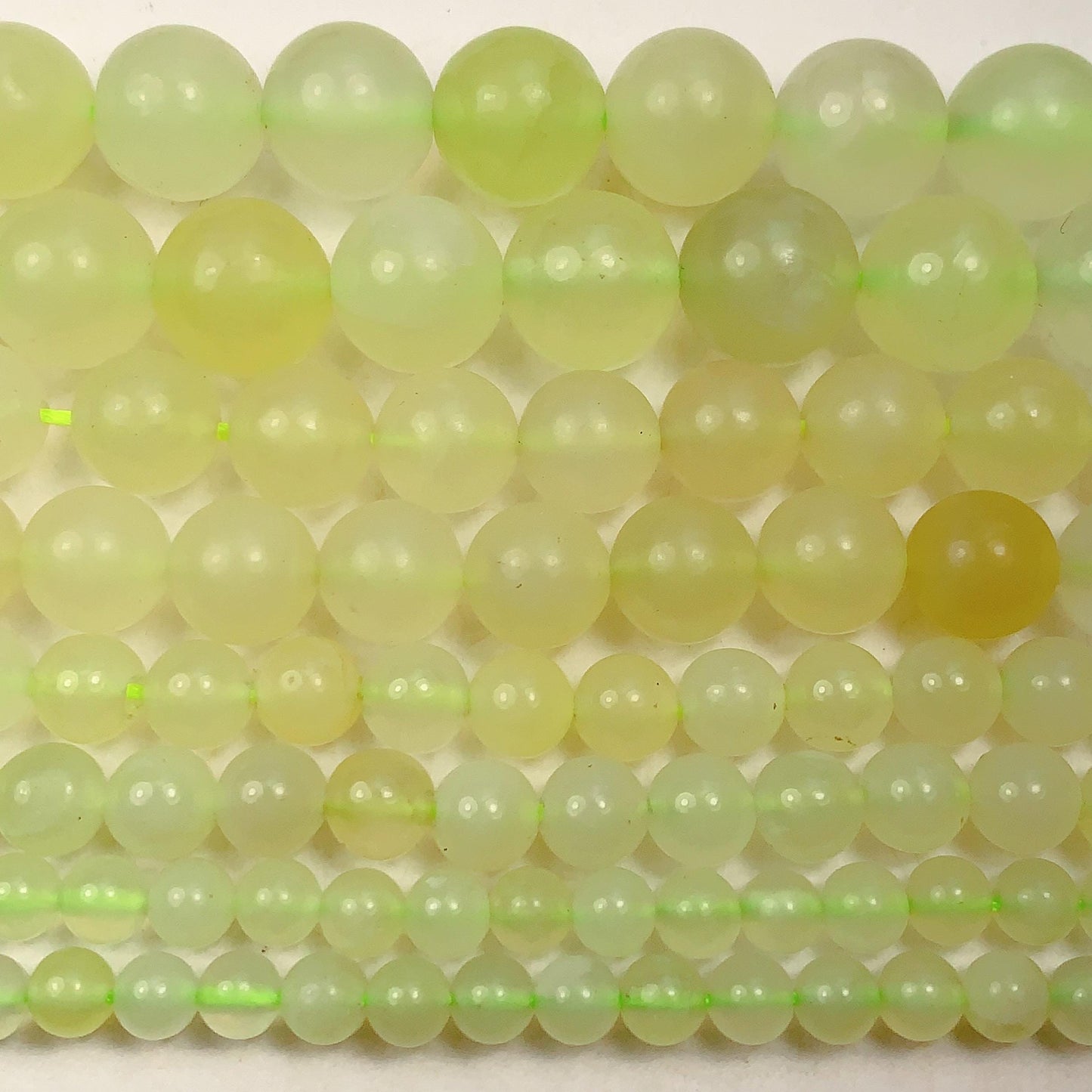 Light Green Yellow Serpentine Smooth Round  Jade Beads: Natural Genuine 15.5" Strand