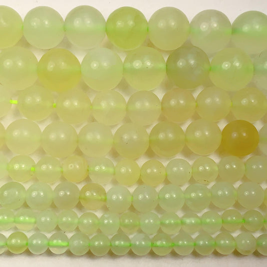 Light Green Yellow Serpentine Smooth Round  Jade Beads: Natural Genuine 15.5" Strand