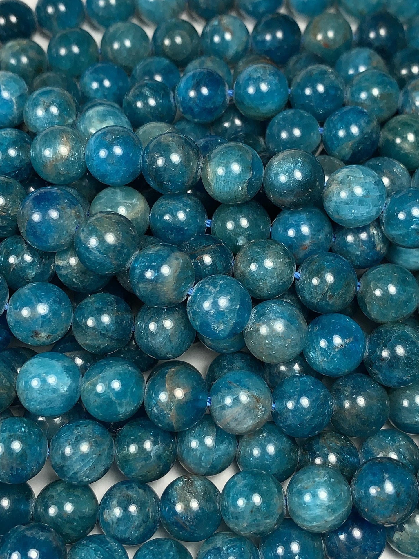 Genuine Natural Blue Apatite  Smooth Round Beads 15.5" Strand Gemstone  4mm 6mm 8mm 10mm
