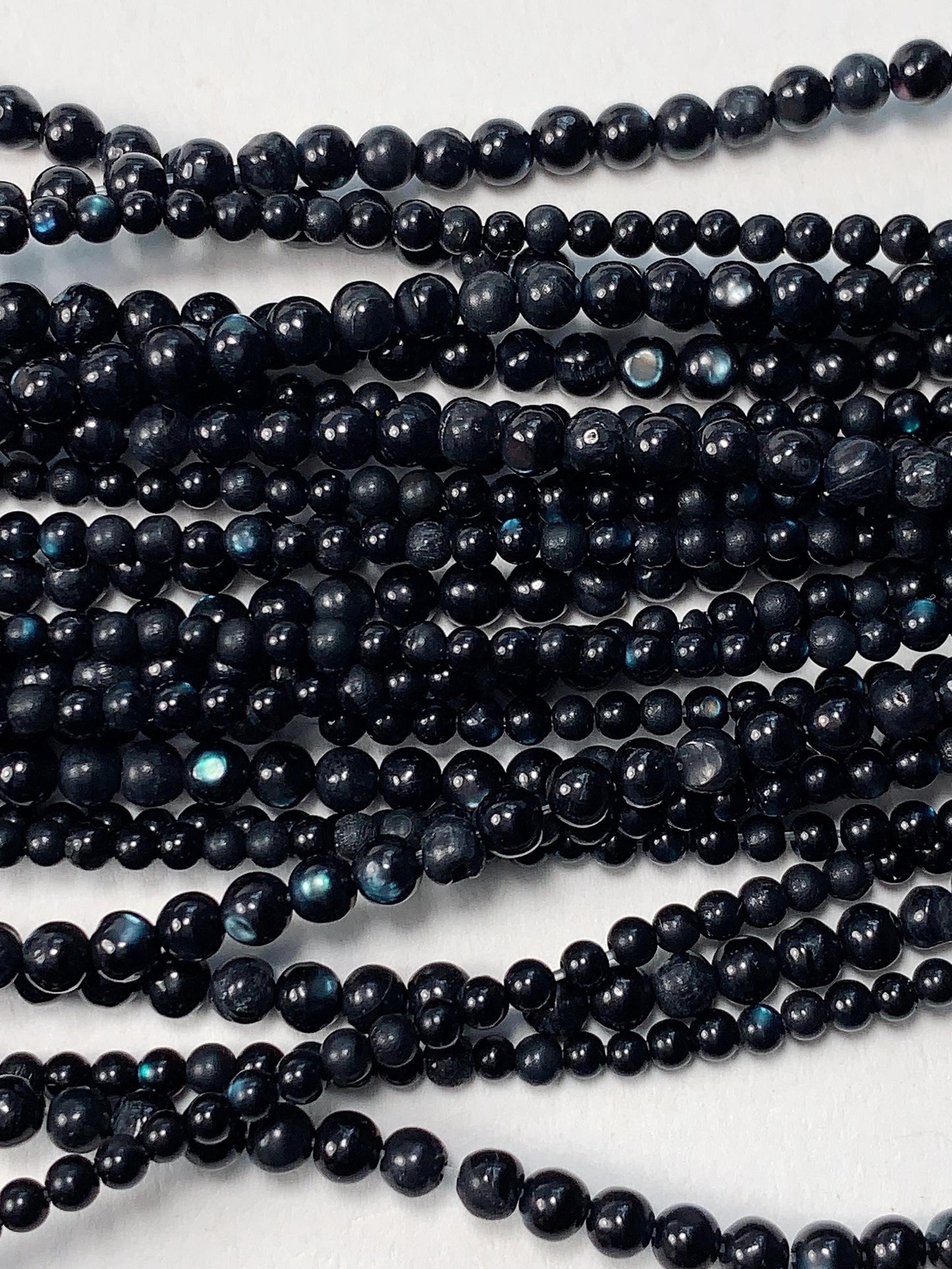 Natural Deep Blue Black Mother of Pearl Shell Beads: 2mm 3mm Smooth Round Gemstone Strand