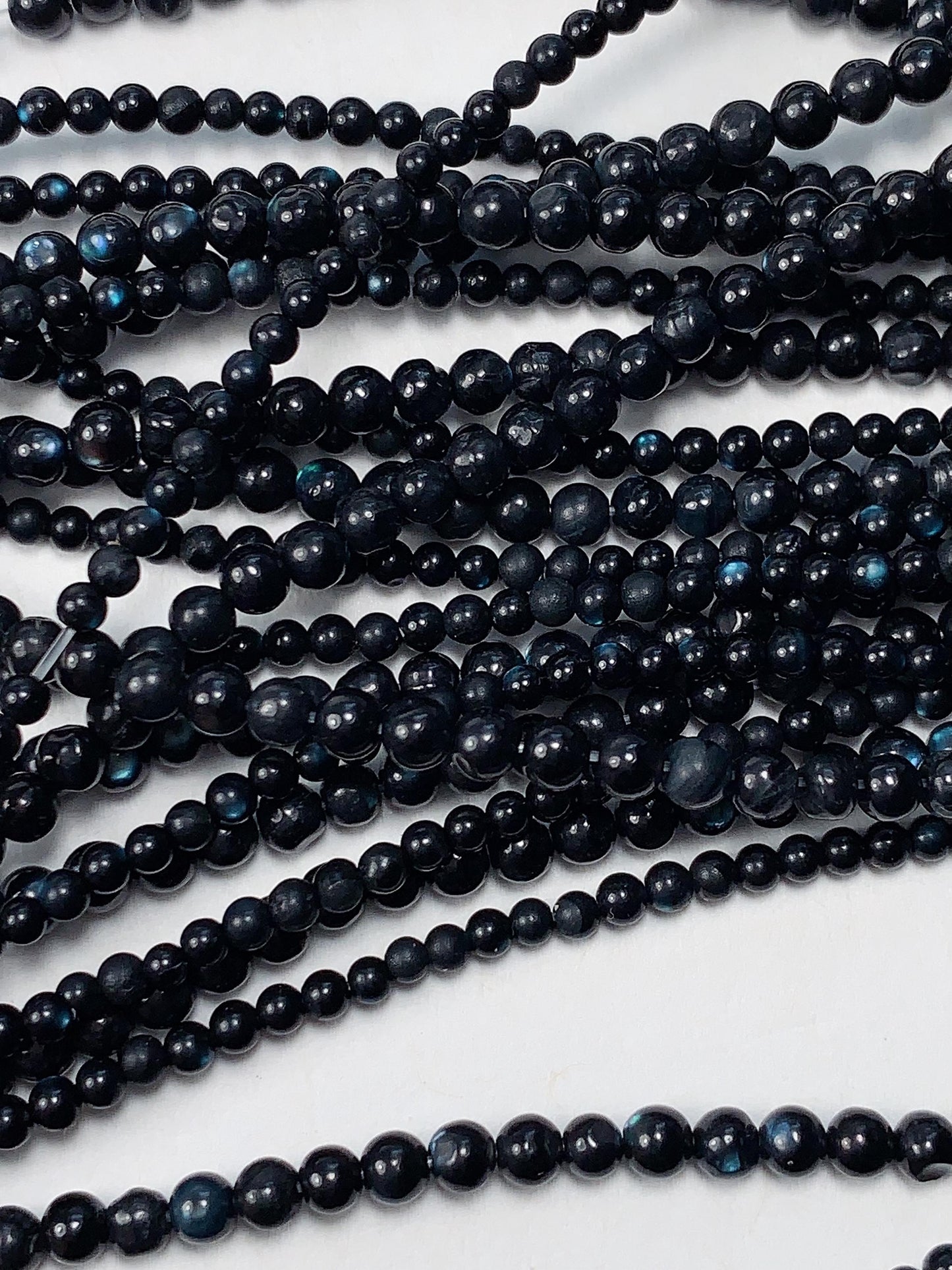 Natural Deep Blue Black Mother of Pearl Shell Beads: 2mm 3mm Smooth Round Gemstone Strand