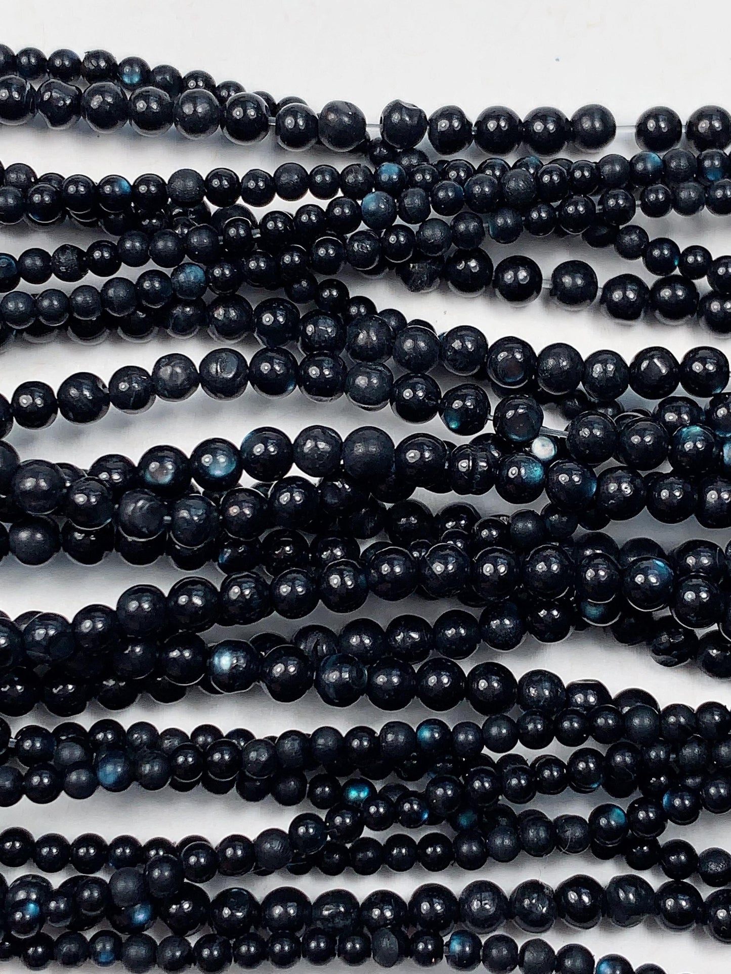 Natural Deep Blue Black Mother of Pearl Shell Beads: 2mm 3mm Smooth Round Gemstone Strand