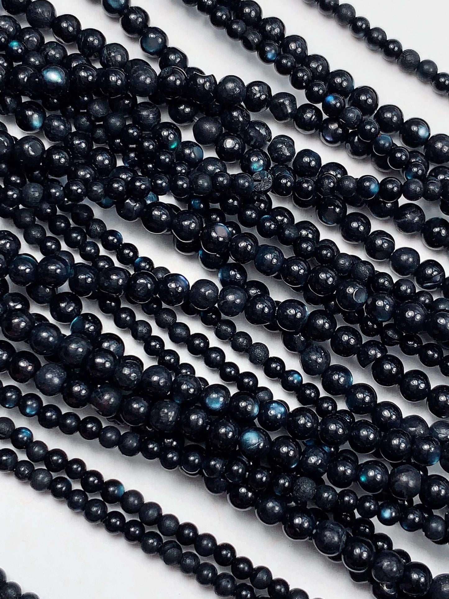 Natural Deep Blue Black Mother of Pearl Shell Beads: 2mm 3mm Smooth Round Gemstone Strand