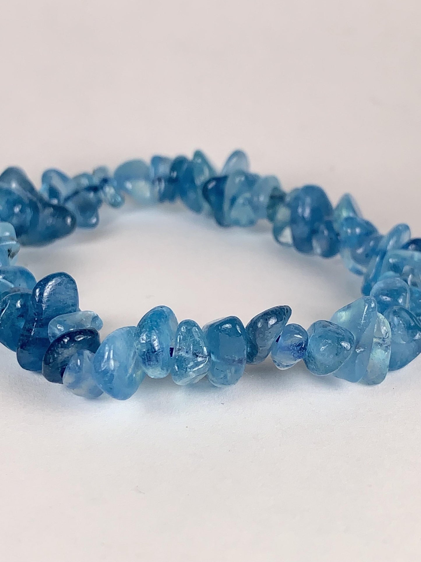 Natural Aquamarine Chip Bracelet: Deep Blue Gemstone, Freeform Beads