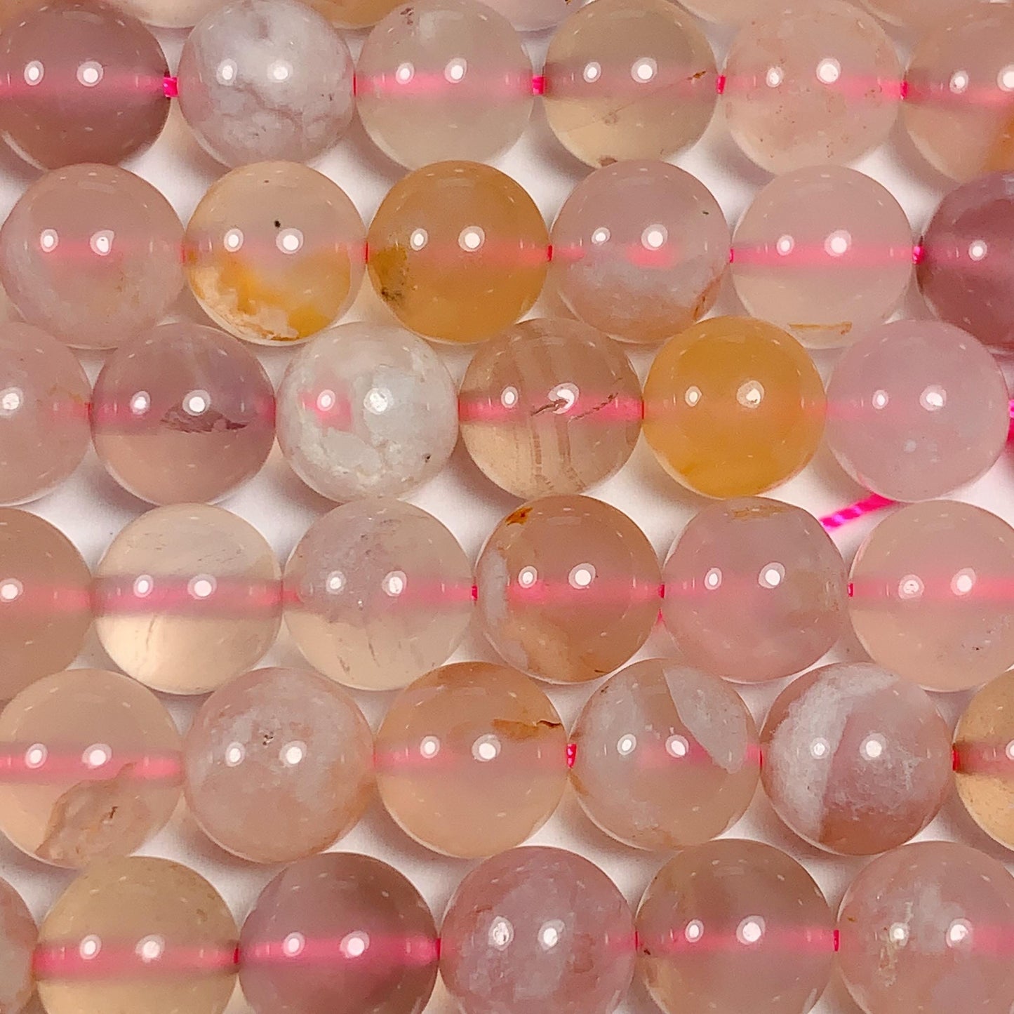 8mm Blossom Agate Beads: Pink, Purple, Yellow Gemstone Strand