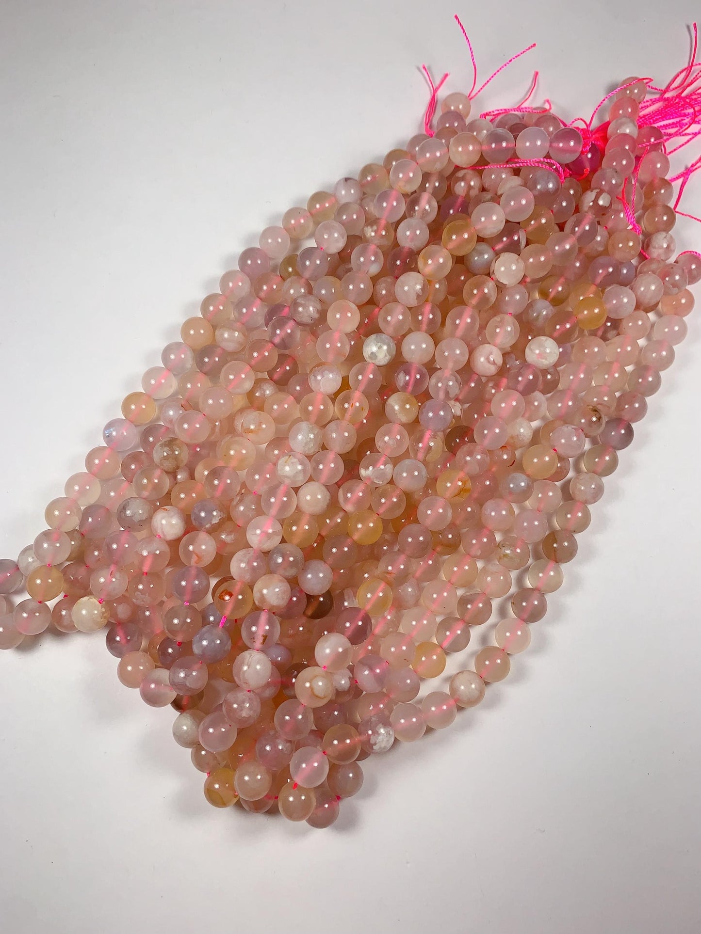 8mm Blossom Agate Beads: Pink, Purple, Yellow Gemstone Strand