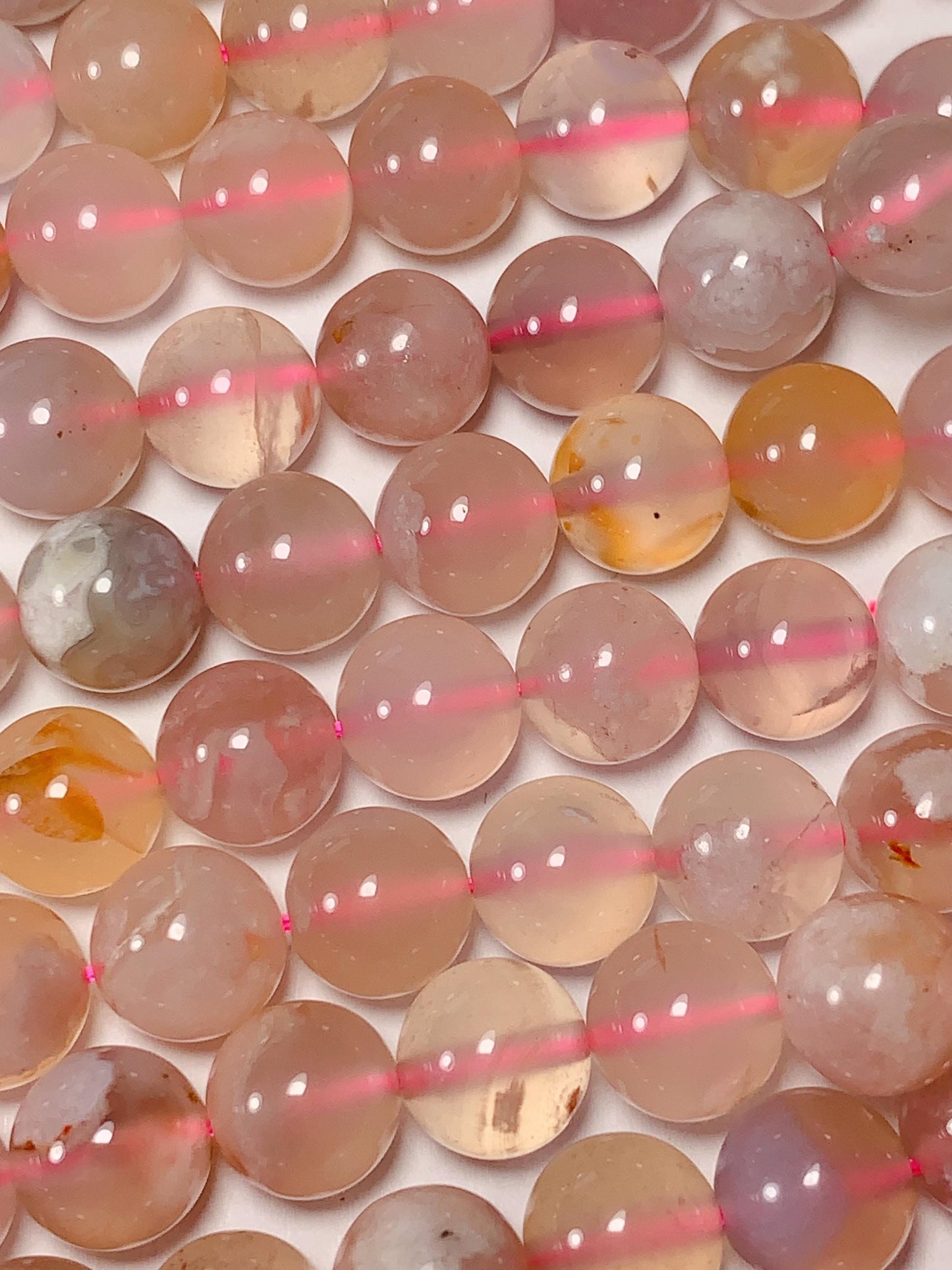 8mm Blossom Agate Beads: Pink, Purple, Yellow Gemstone Strand