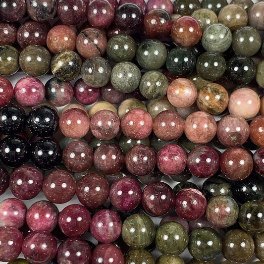 Rainbow Tourmaline Smooth Round Beads Strand: Natural Gemstone, 6mm 8mm 10mm 12mm