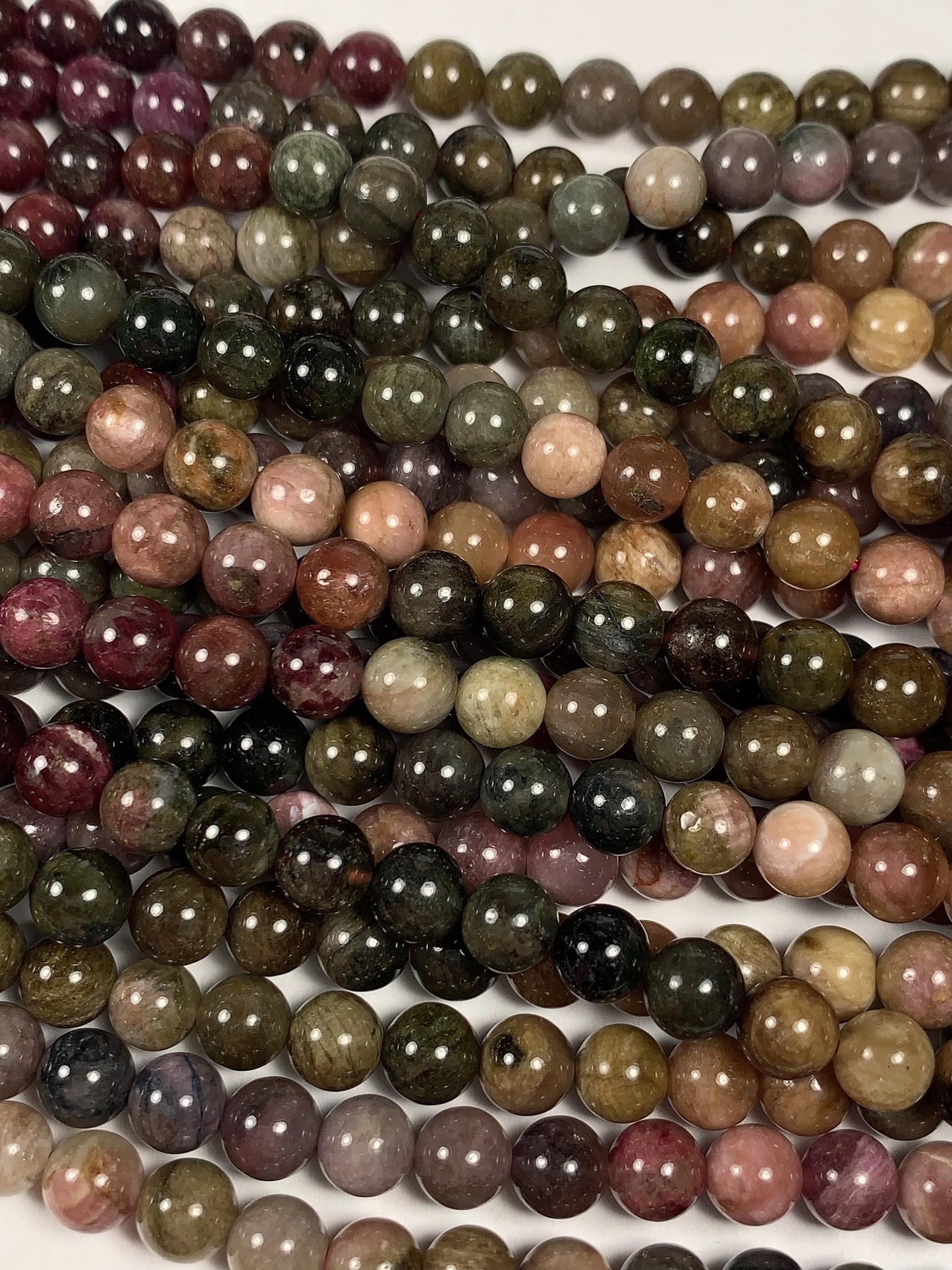 Rainbow Tourmaline Smooth Round Beads Strand: Natural Gemstone, 6mm 8mm 10mm 12mm