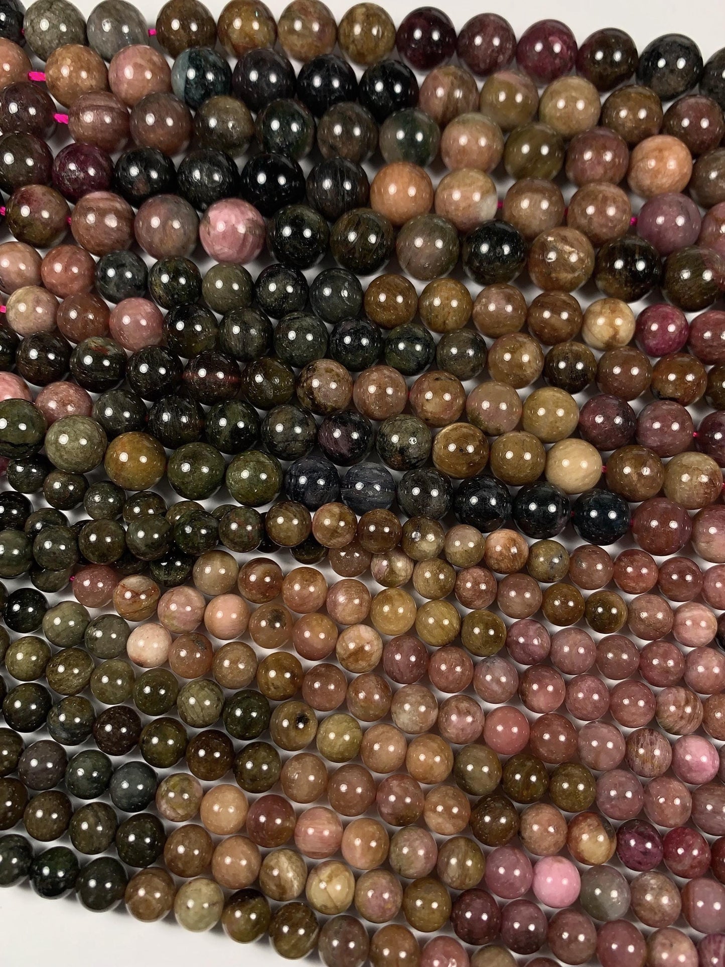 Rainbow Tourmaline Smooth Round Beads Strand: Natural Gemstone, 6mm 8mm 10mm 12mm