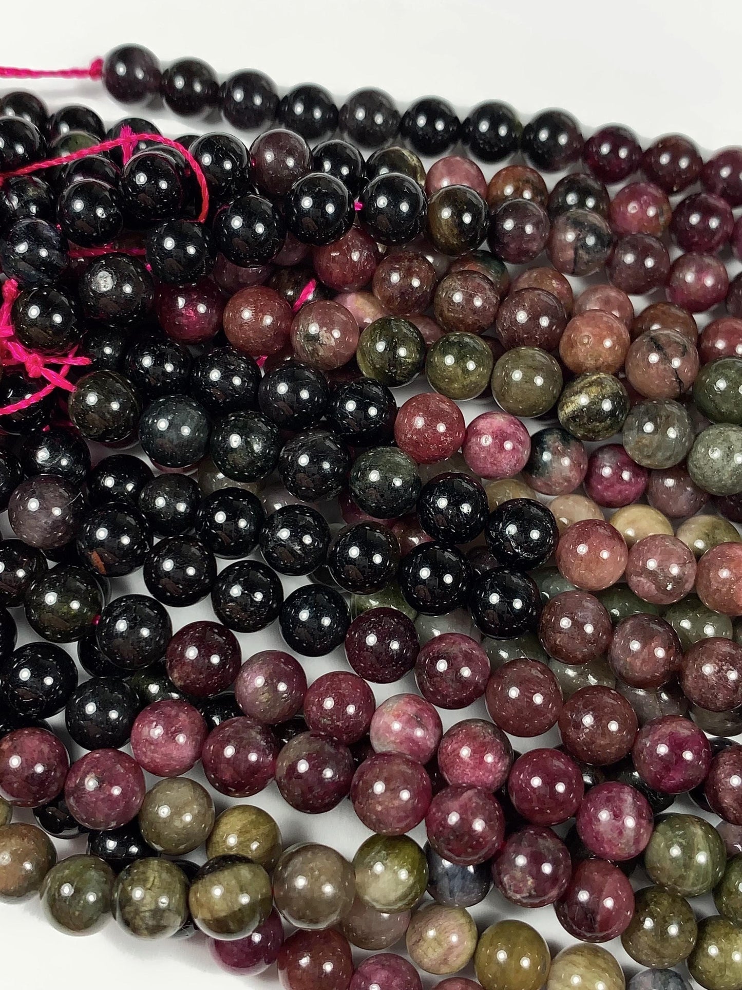 Rainbow Tourmaline Smooth Round Beads Strand: Natural Gemstone, 6mm 8mm 10mm 12mm