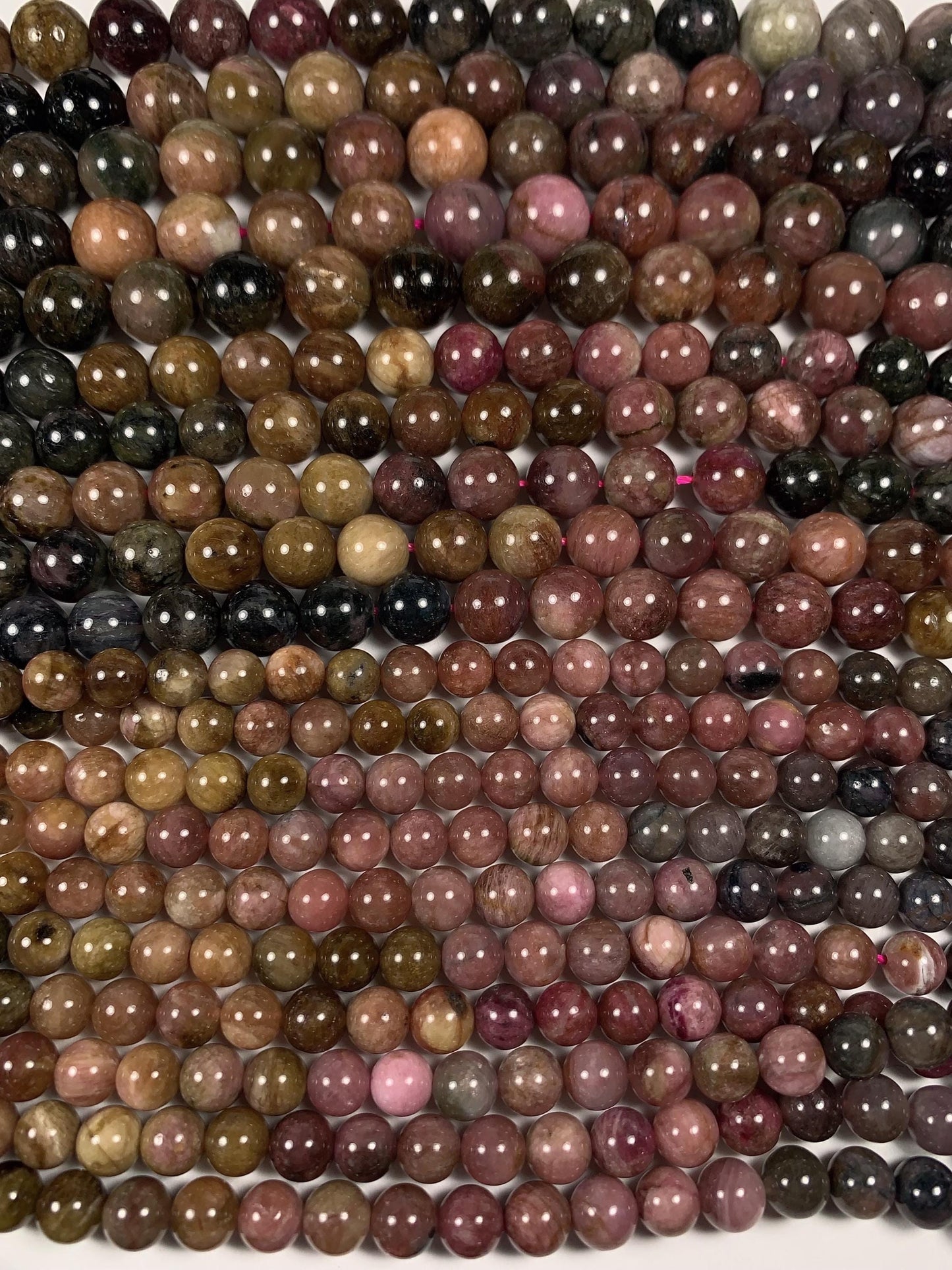 Rainbow Tourmaline Smooth Round Beads Strand: Natural Gemstone, 6mm 8mm 10mm 12mm
