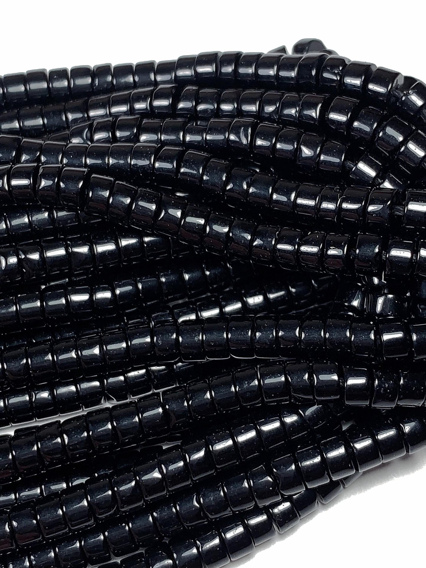 2x4mm Natural Black Obsidian Heishi Disc Beads 15 Strand Gemstone