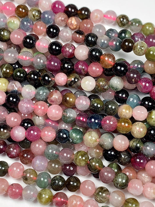 4mm Rainbow Tourmaline Smooth Round Beads: Natural Genuine Gemstone Strand 15.5