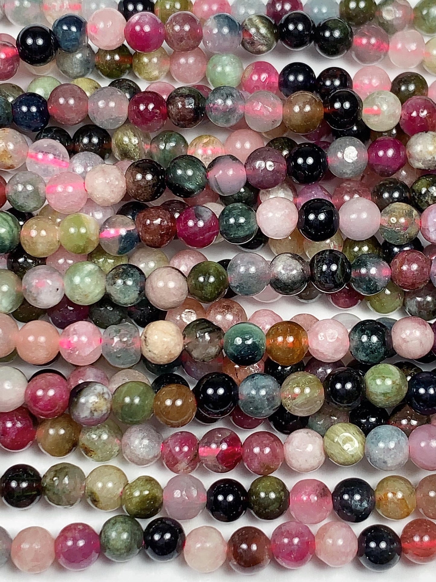 Natural Good Color Rainbow Tourmaline Smooth Round Beads 15.5 Strand Genuine Gemstone