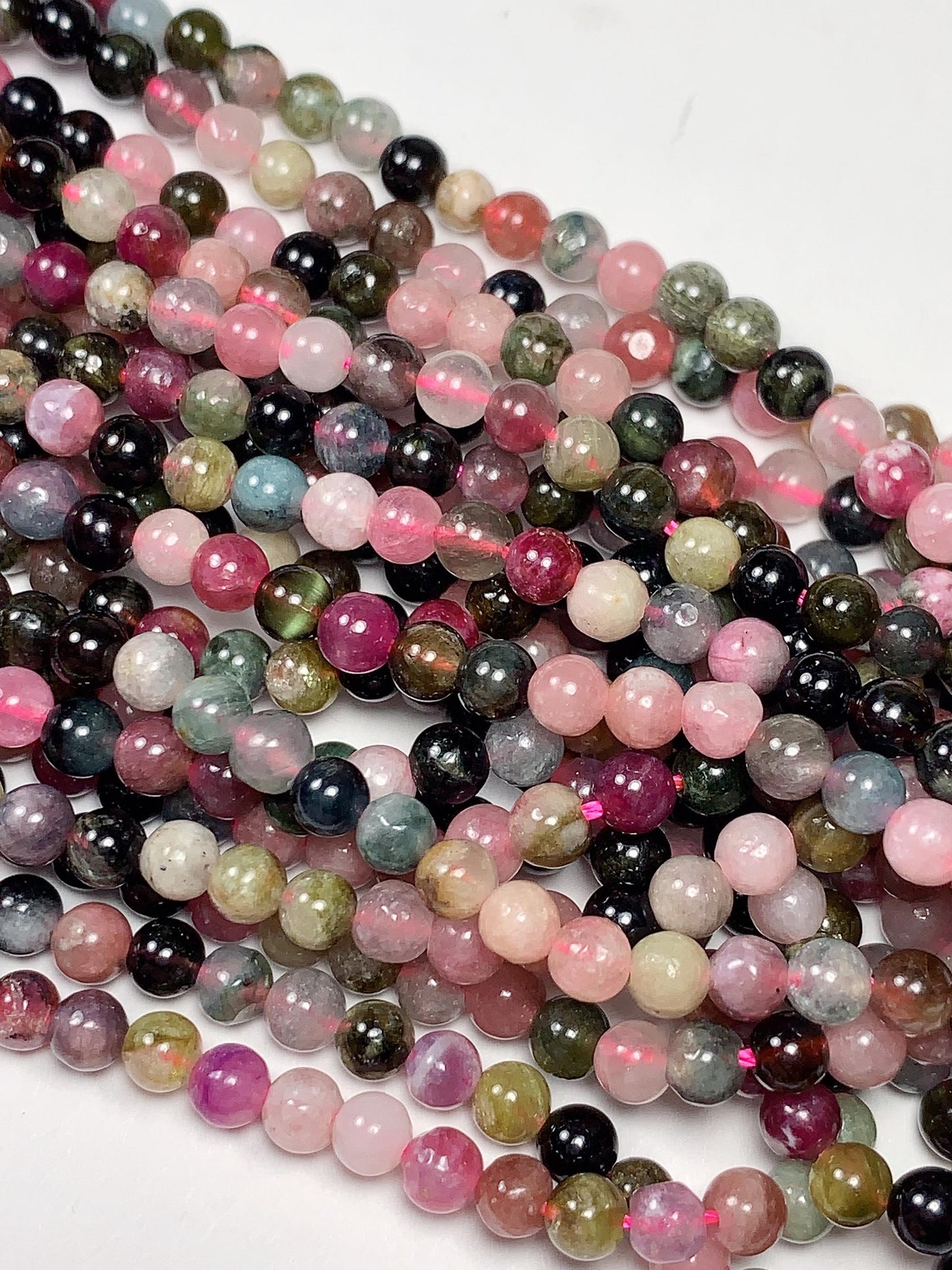 4mm Rainbow Tourmaline Smooth Round Beads: Natural Genuine Gemstone Strand 15.5