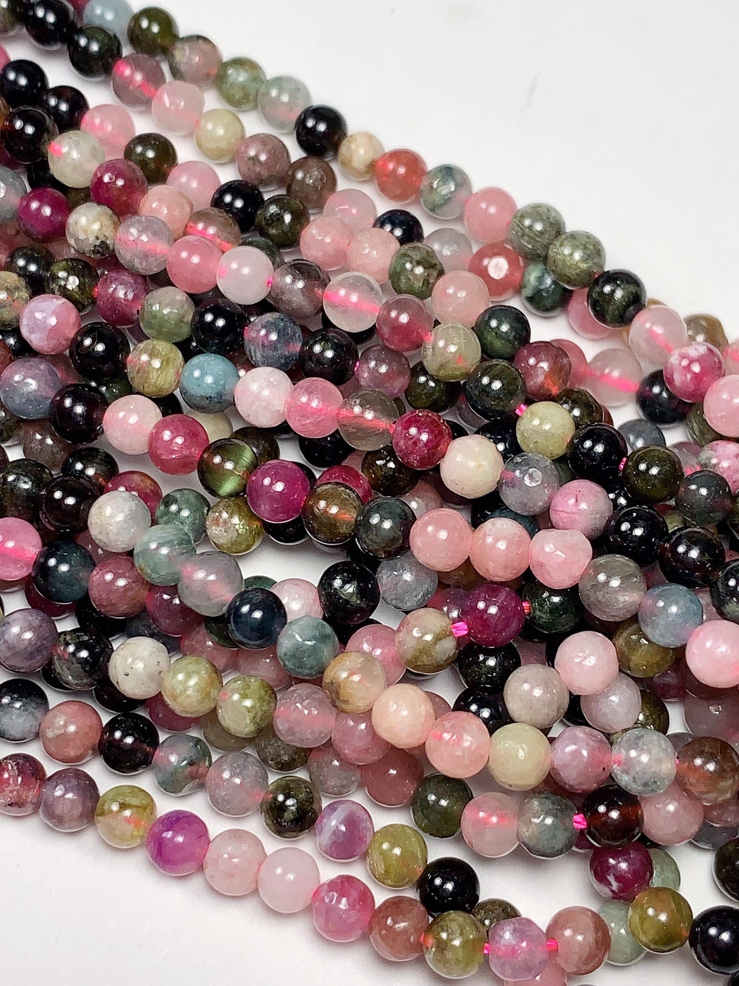 Natural Good Color Rainbow Tourmaline Smooth Round Beads 15.5 Strand Genuine Gemstone
