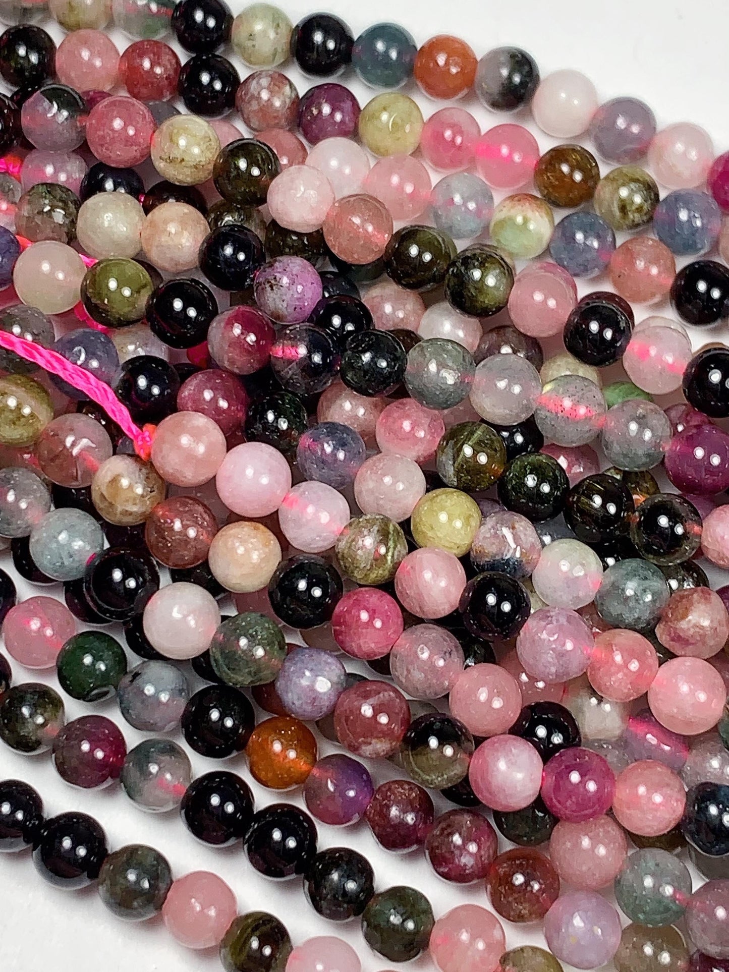 4mm Rainbow Tourmaline Smooth Round Beads: Natural Genuine Gemstone Strand 15.5