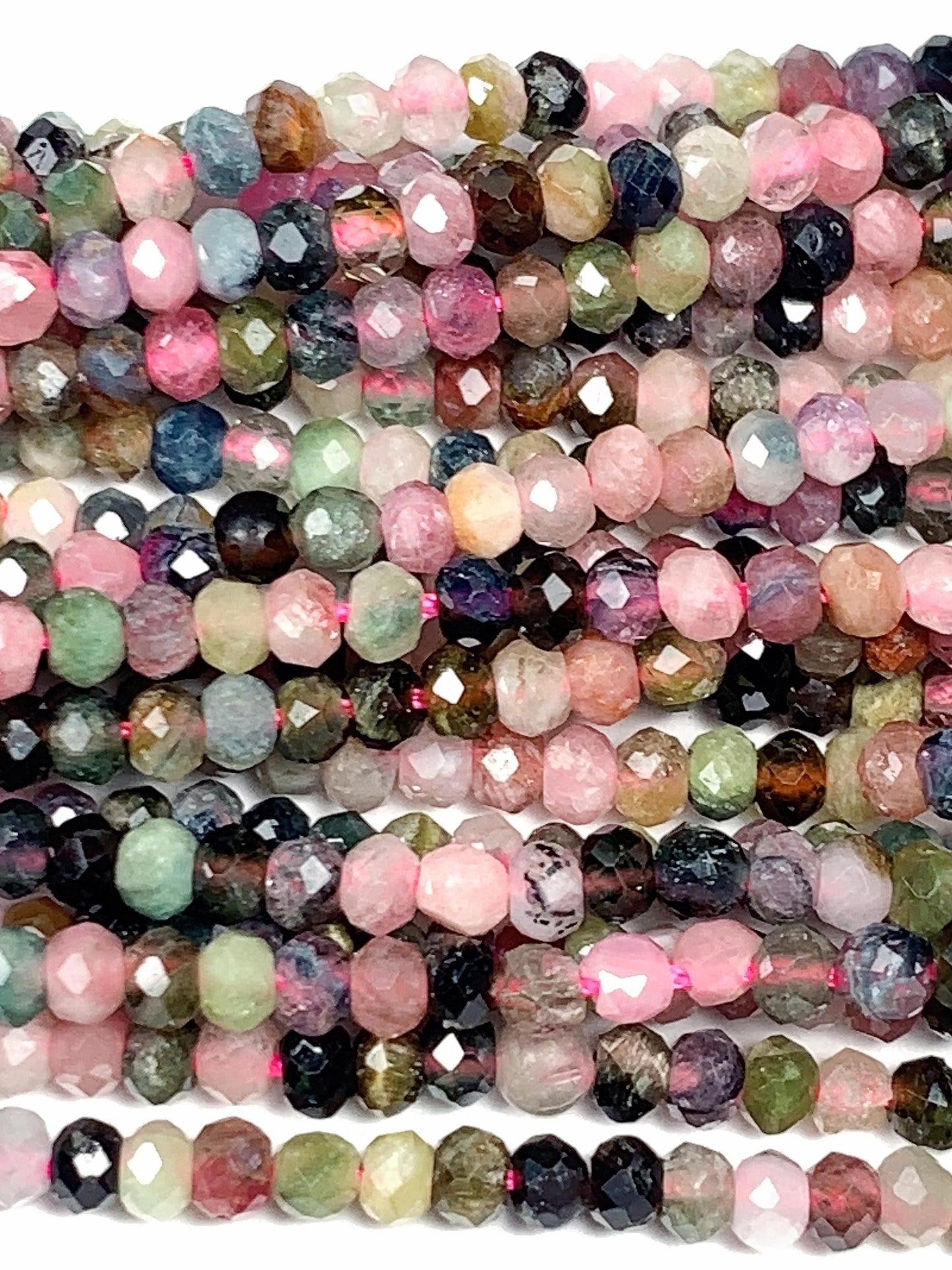 2x3mm Rainbow Tourmaline Faceted Rondelle Beads: Natural Gemstone Strand